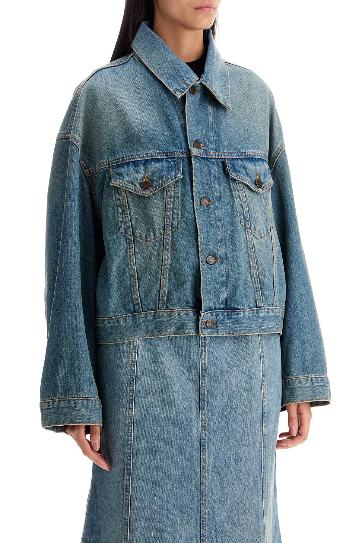 Shop Haikure Denim Boxy Jacket With Spencer In Oil Blue (blue)