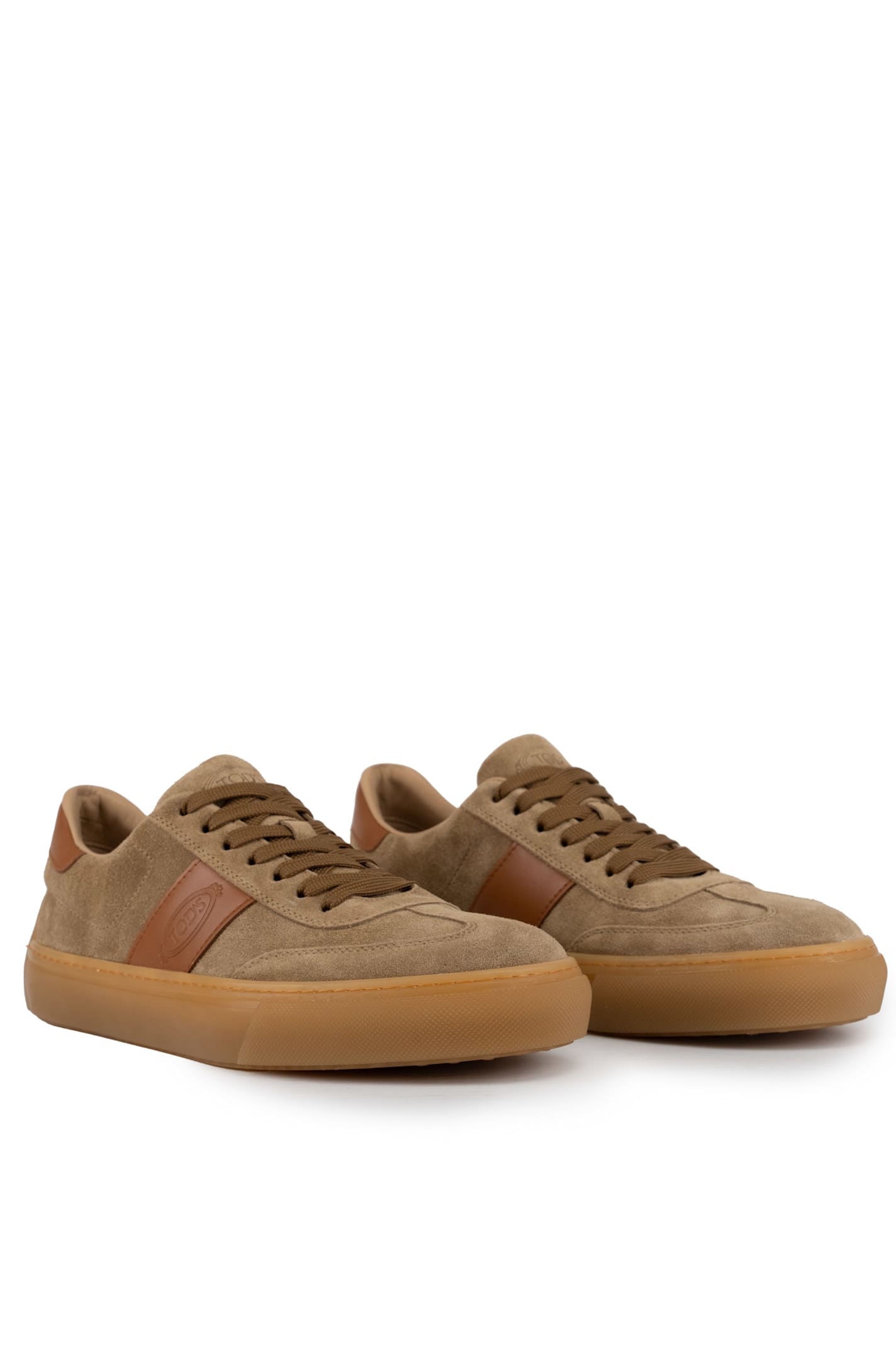 Shop Tod's Suede Sneakers In Beige