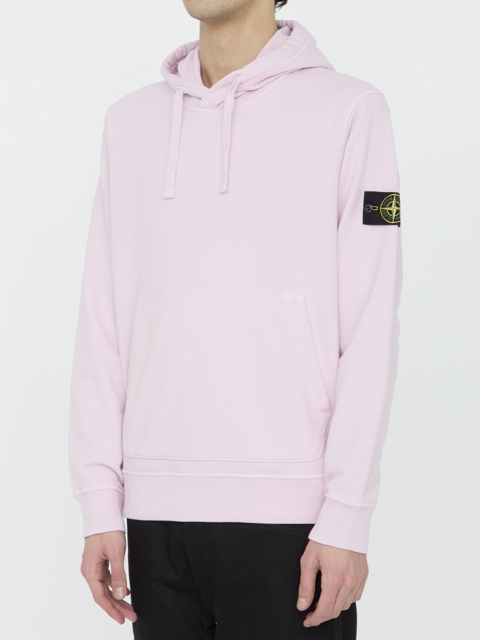 Shop Stone Island Cotton Hoodie In Pink