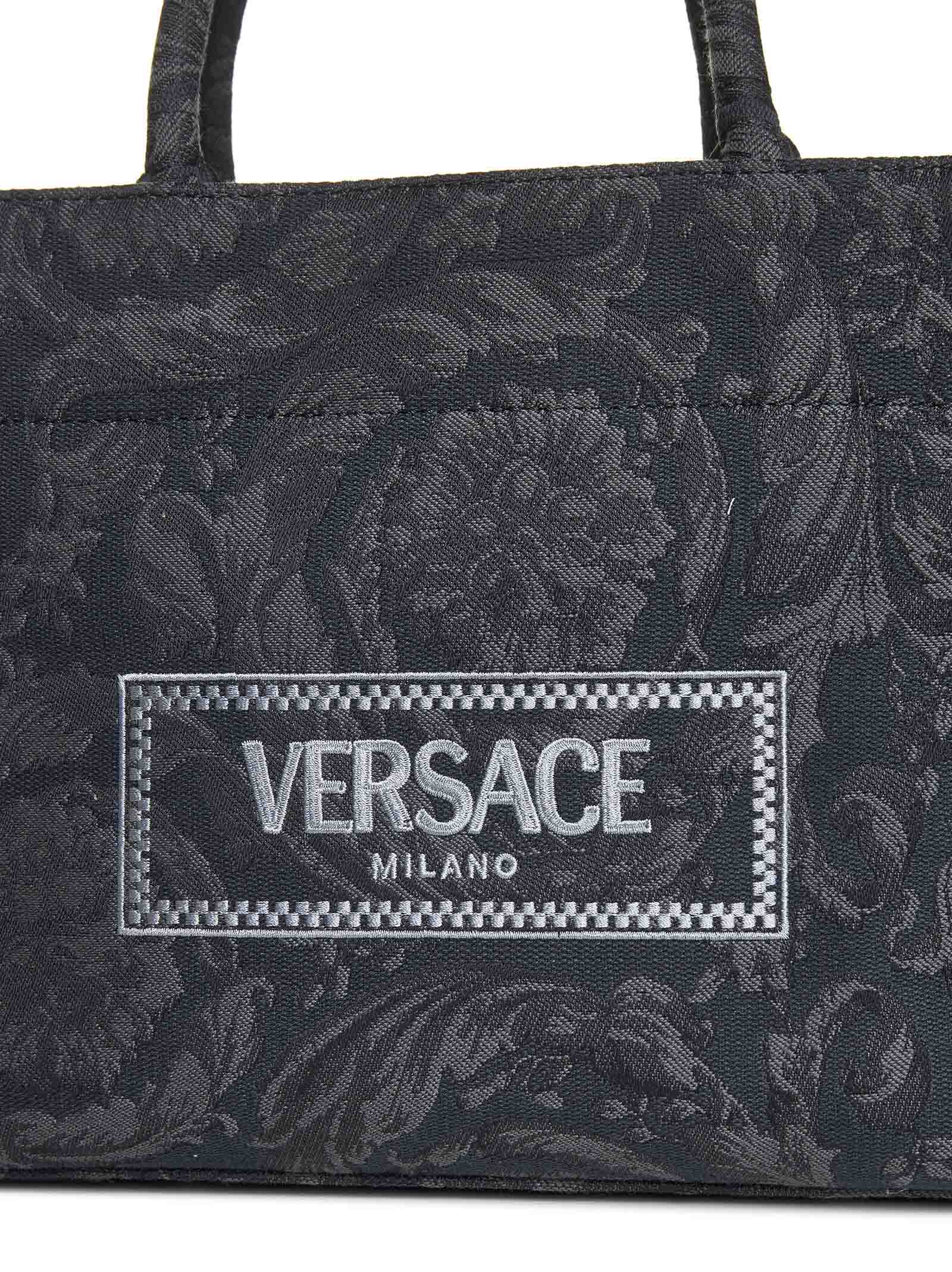 Shop Versace Tote In Black+black--gold