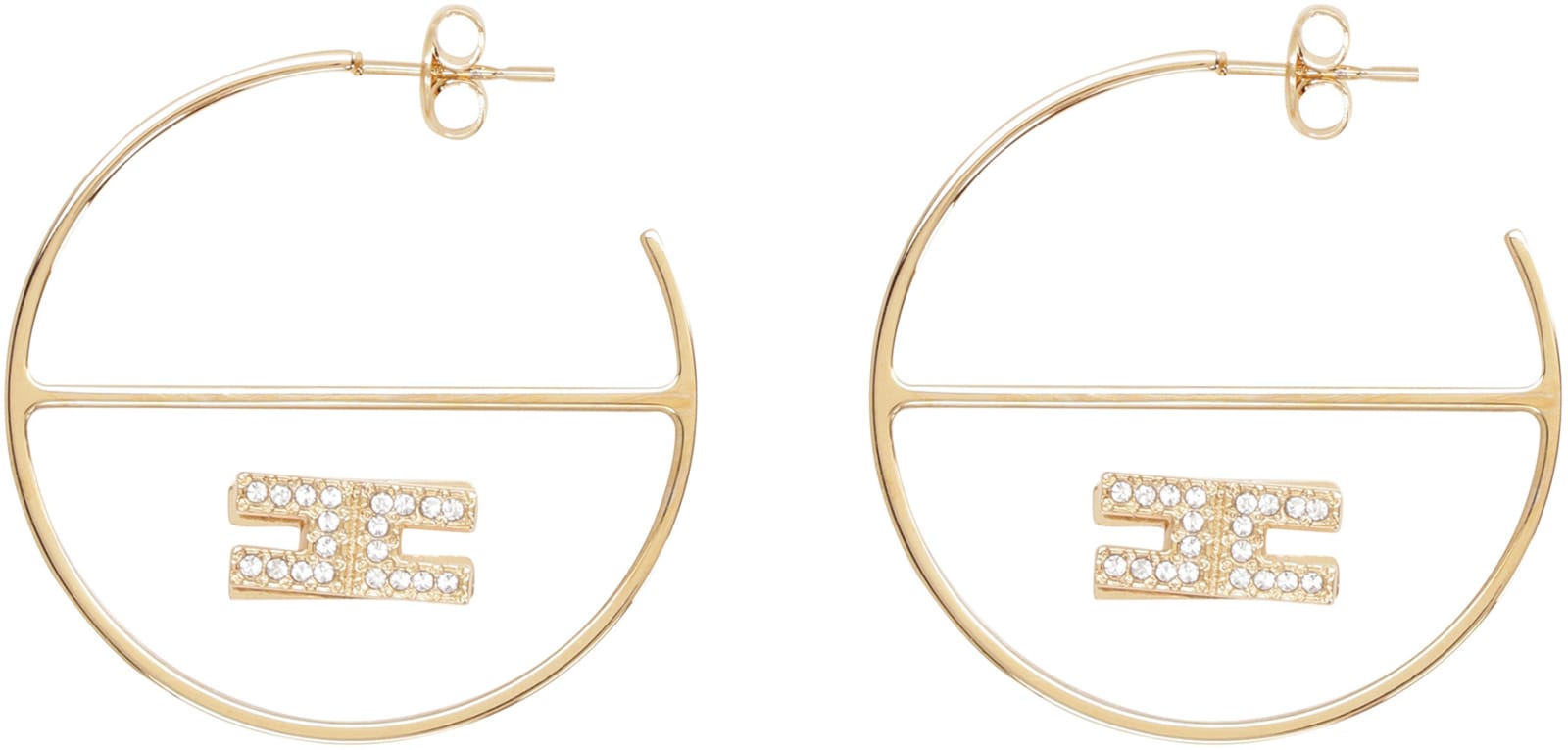 Shop Elisabetta Franchi Logo Hoop Earrings In Gold