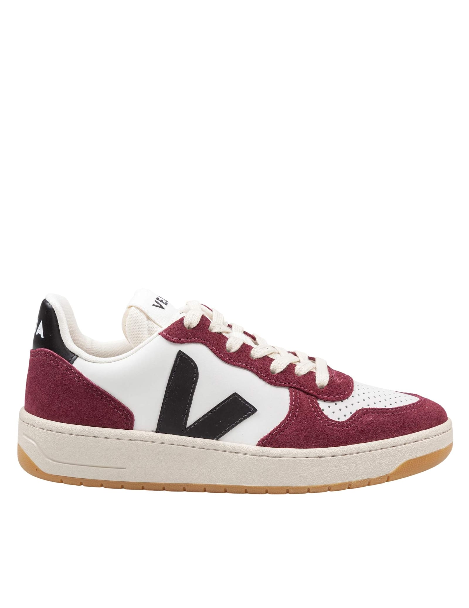 Veja V-10 Leather Sneakers In Burgundy And White In Multi