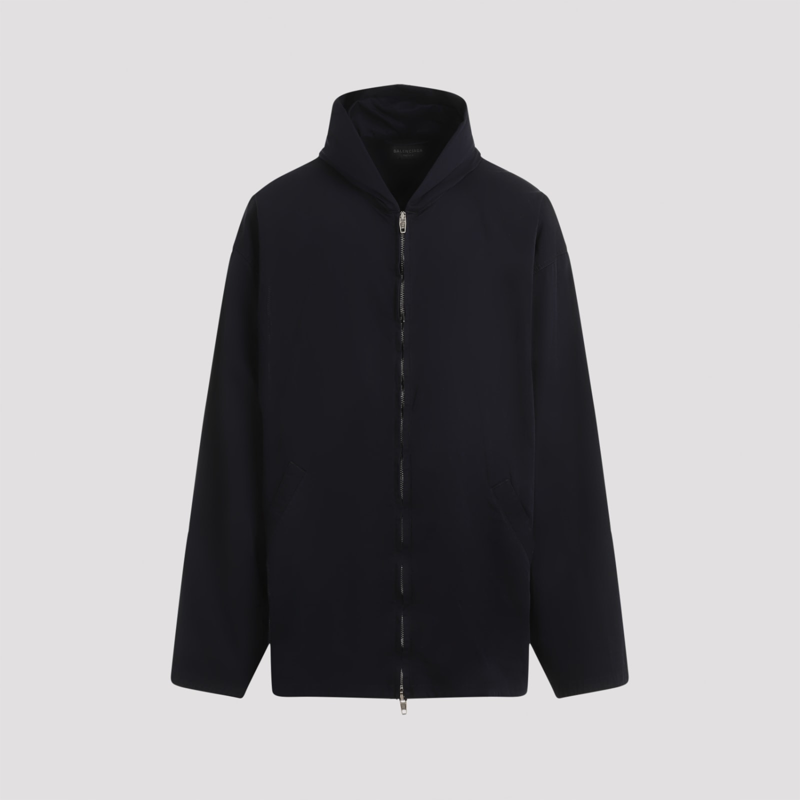 Shop Balenciaga Hooded Zip Up In Ink