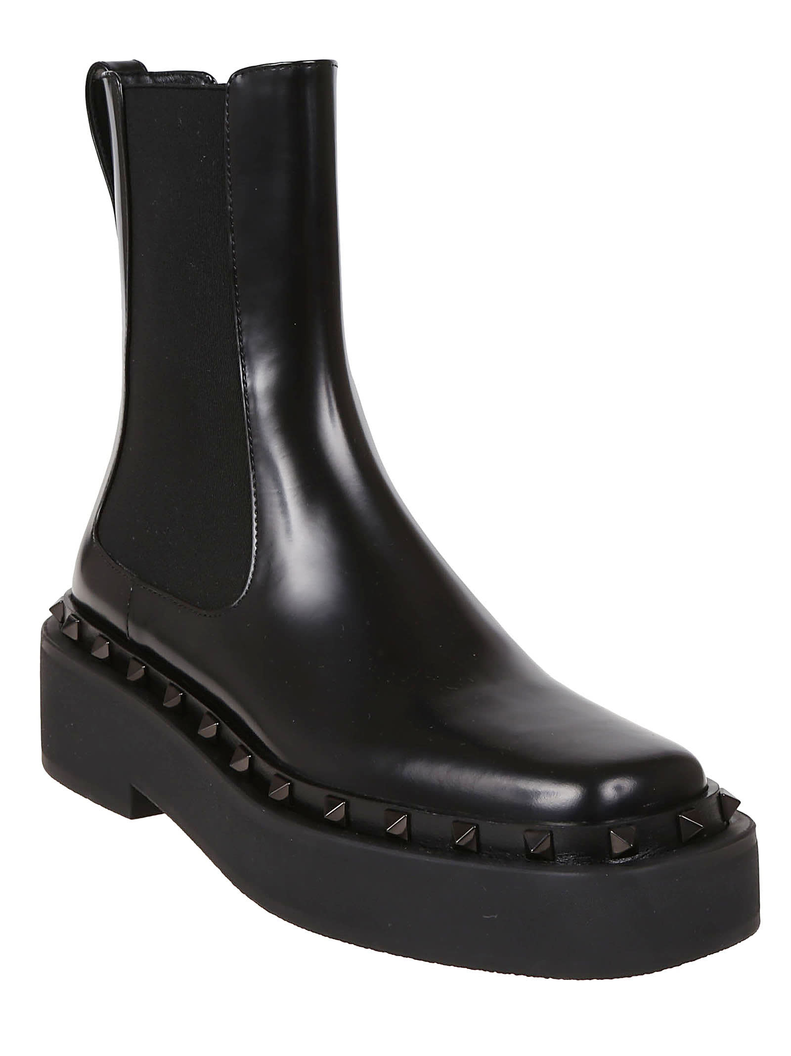 Black M-Way Rockstud patent-leather Chelsea boots, Valentino Garavani