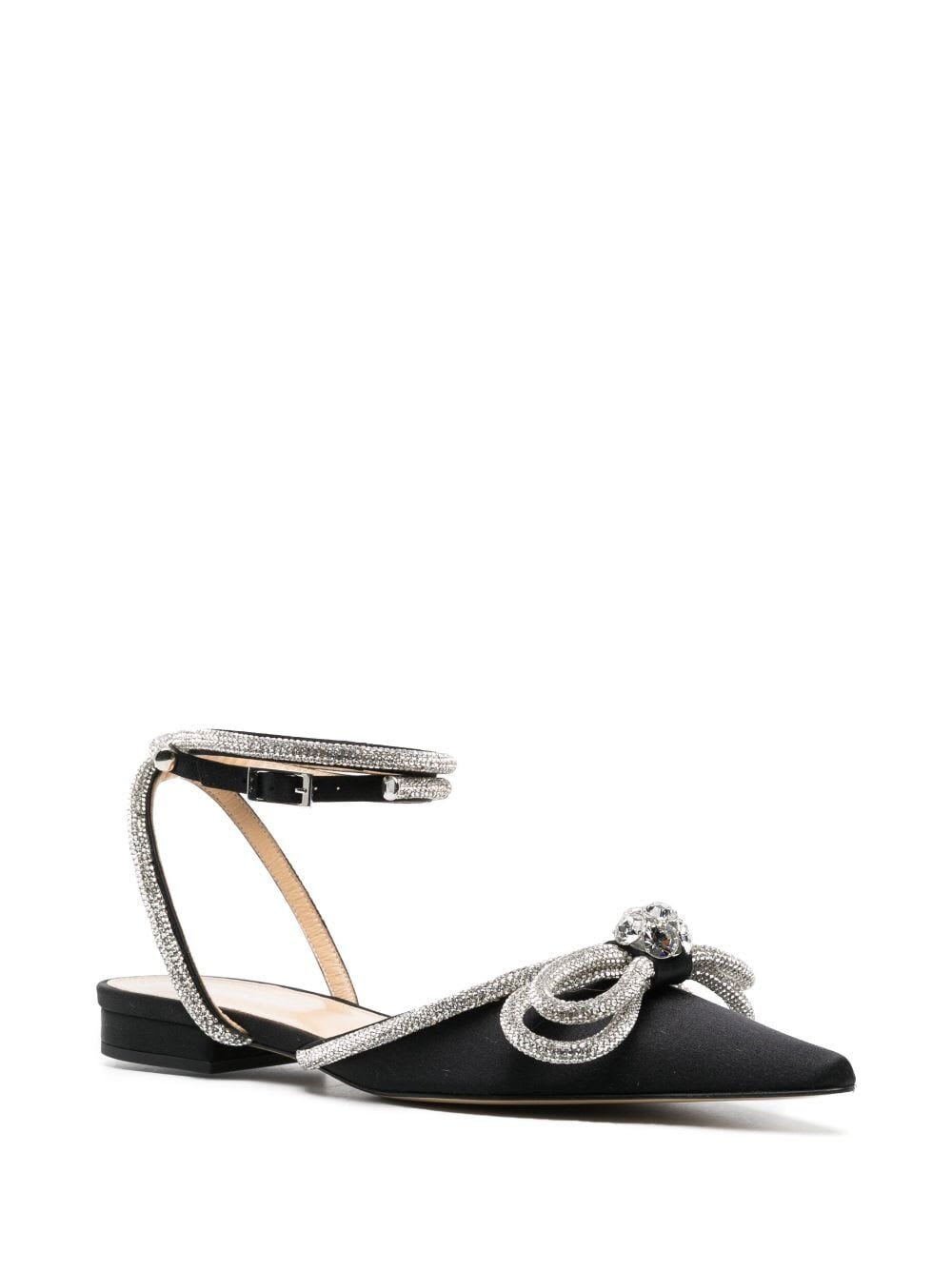 Shop Mach &amp; Mach Double Bow Black Satin Flats