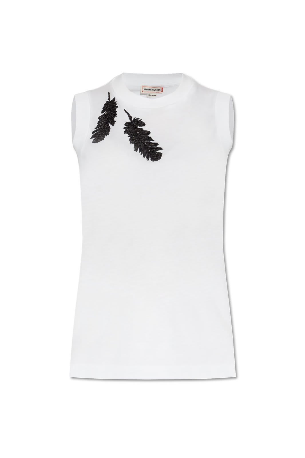 Shop Alexander Mcqueen Feather Embellished Tank Top In Opticalwhite