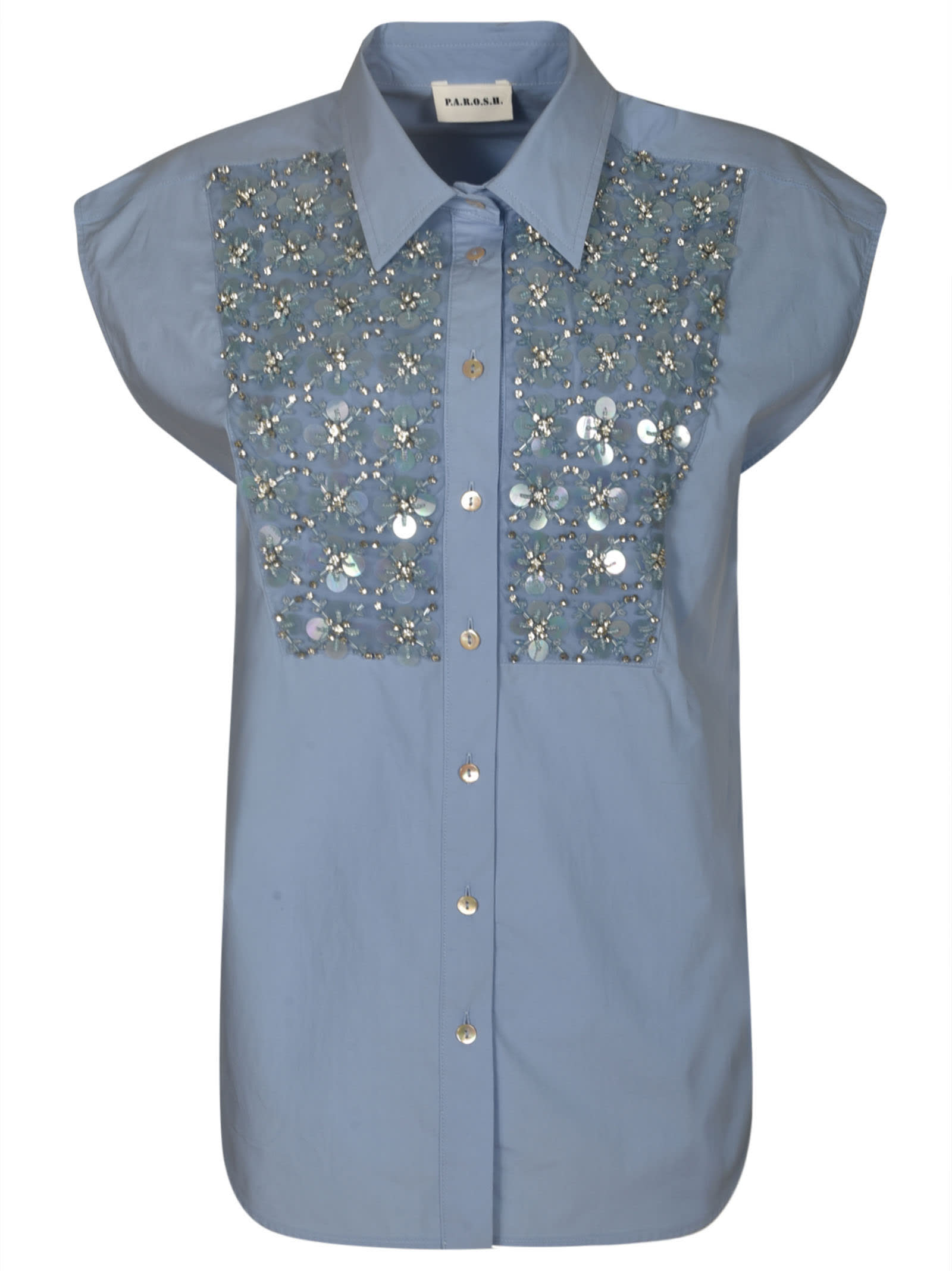 P.a.r.o.s.h Embellished Sleeveless Shirt In Azure