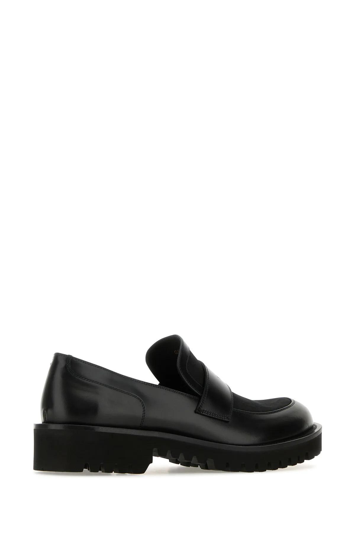 Shop Valentino Black Leather And Toile Iconographe Loafers