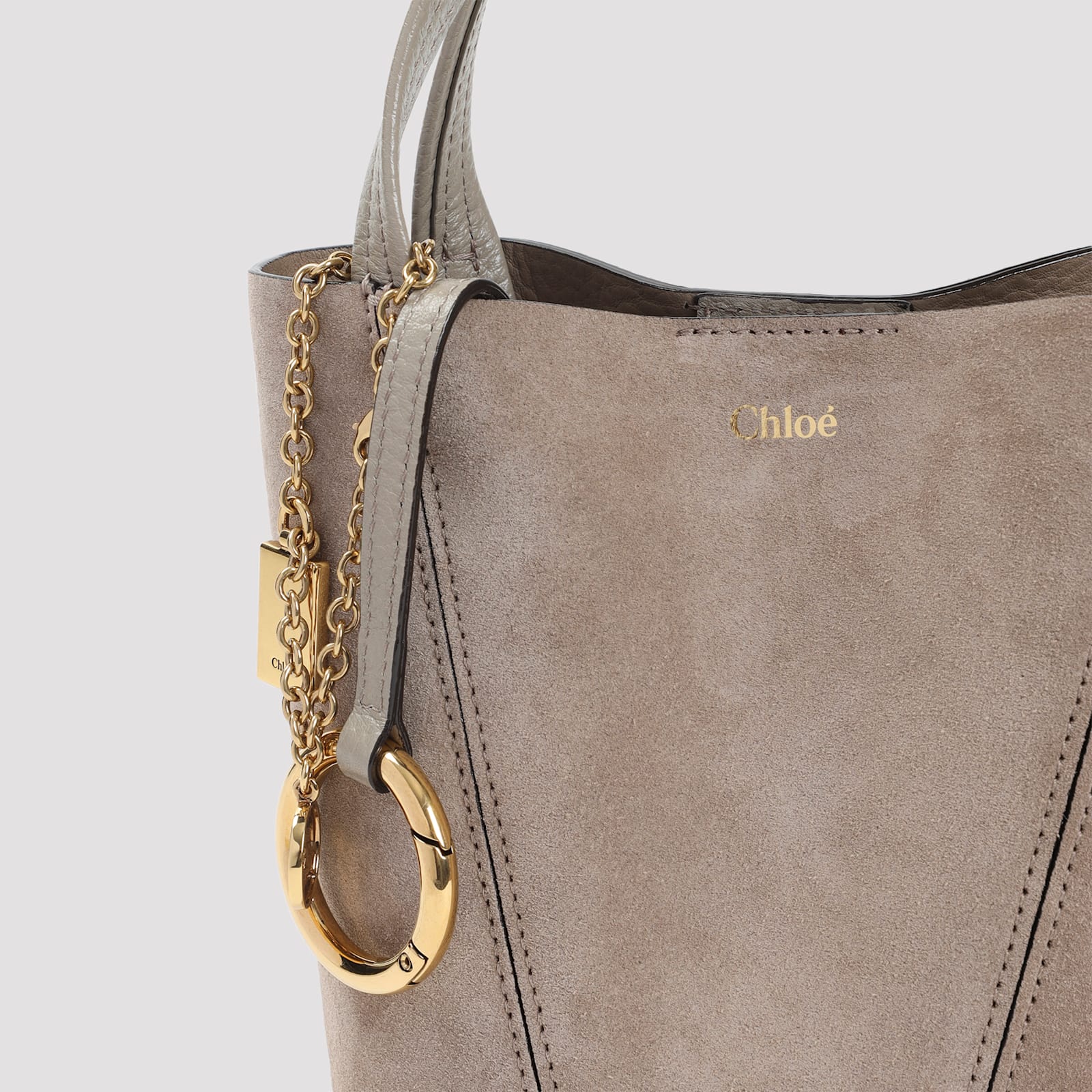 Chloé Motty Grey Suede Calf Leather Spin Shoulder Bag In Gray