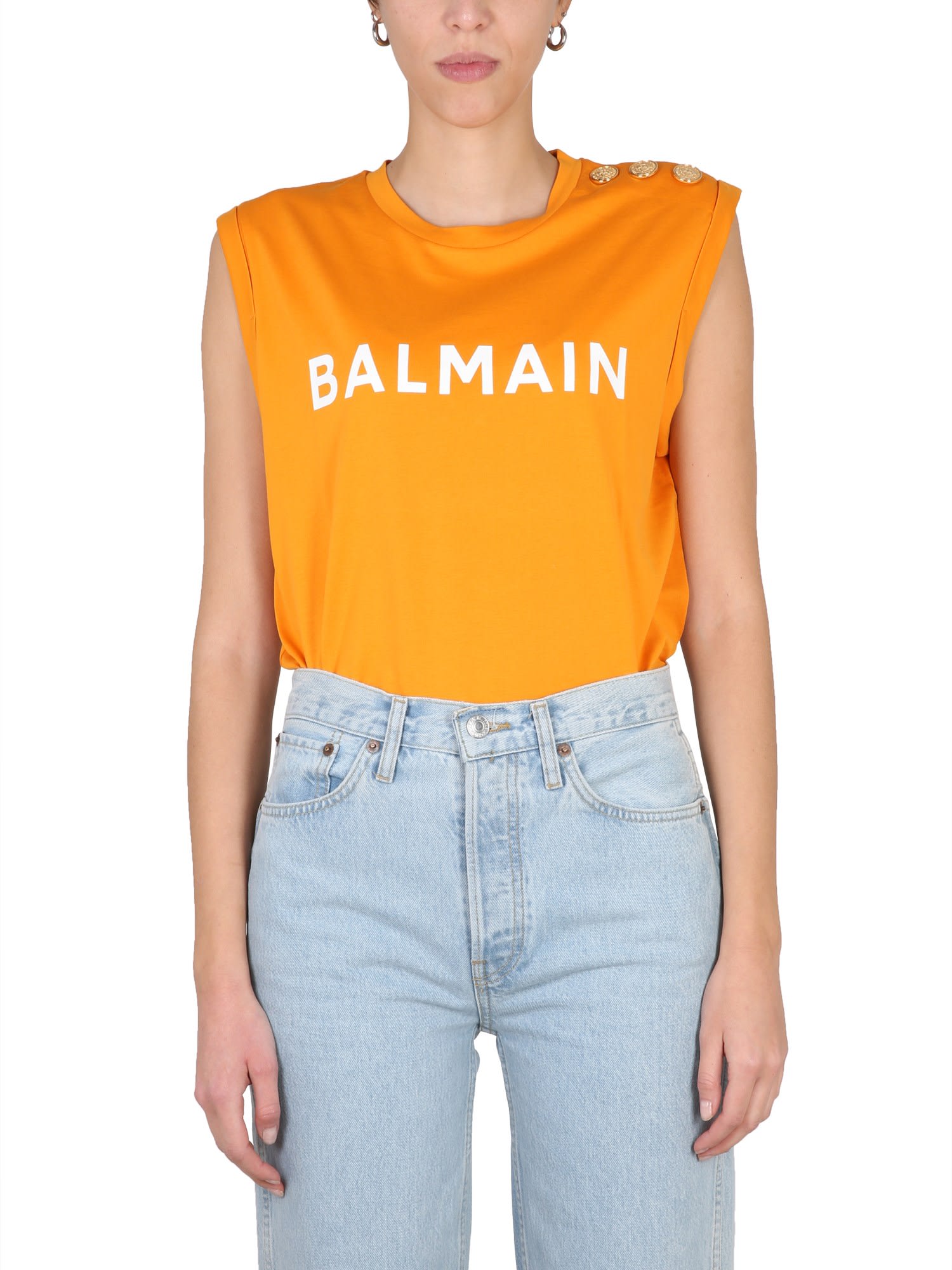 Balmain Logo Print T-shirt In Arancione