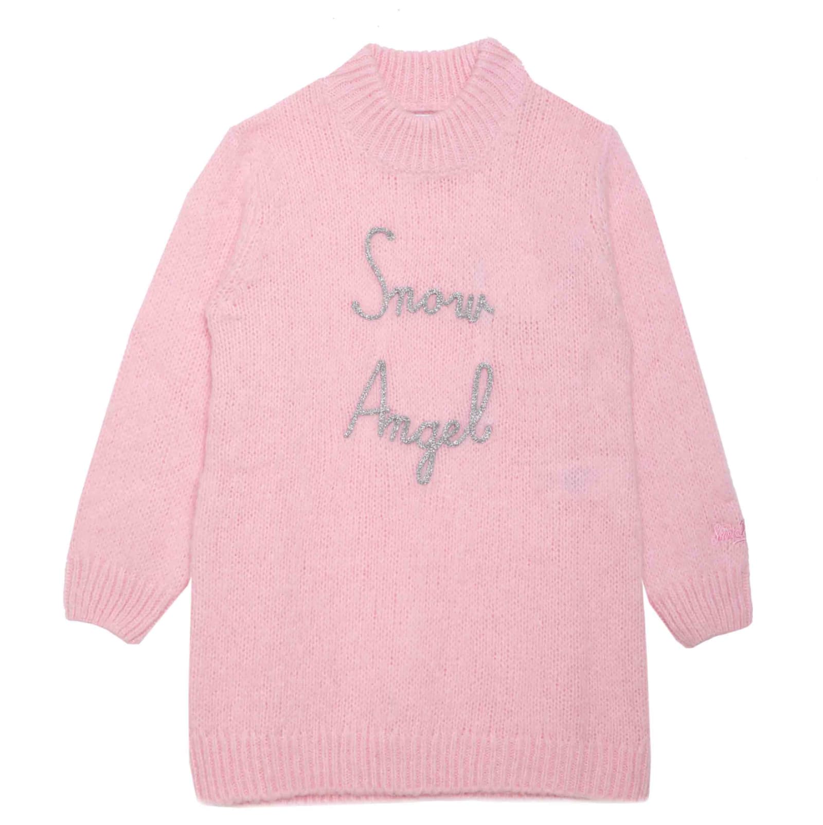 Mc2 Saint Barth Kids' Brushed Knit Dress With Snow Angel Embroidery In Pink