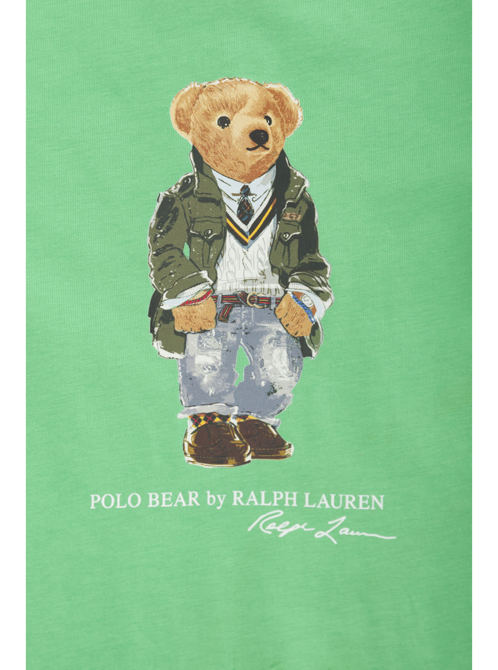 Shop Polo Ralph Lauren Green Romper With Polo Bear Print In Cotton Baby