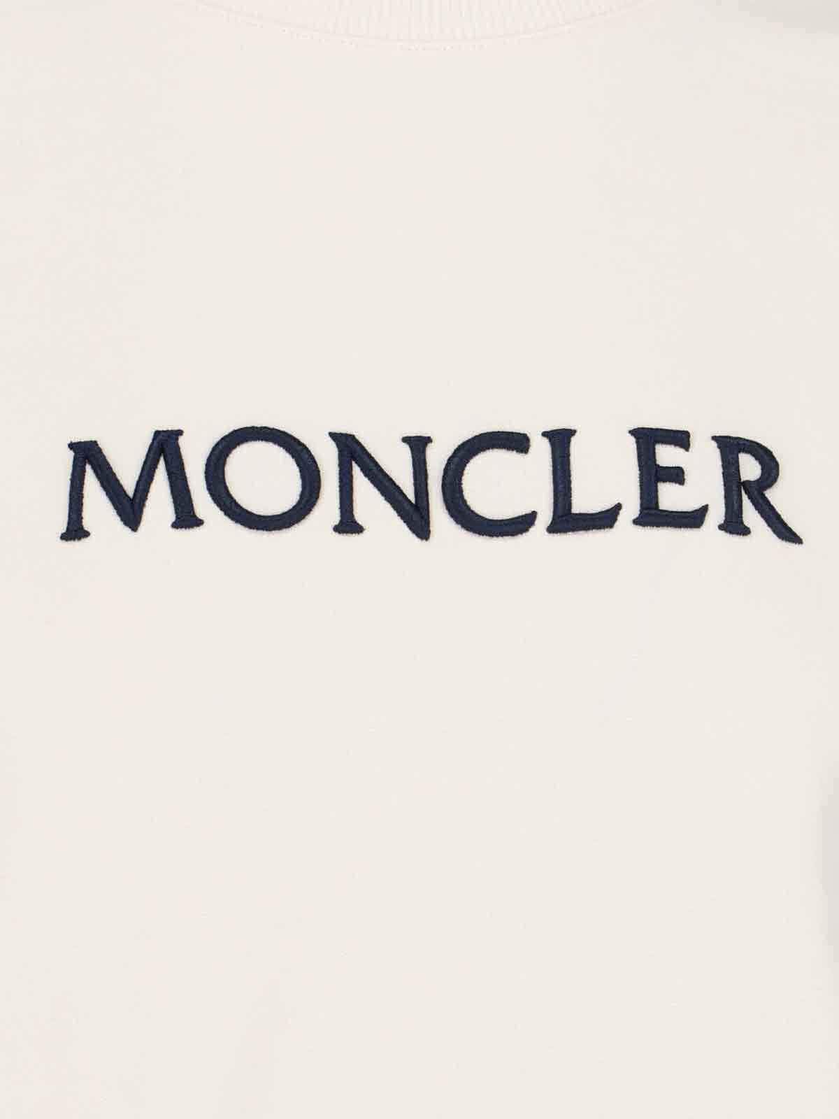 Moncler Crewneck Cotton Sweatshirt With Embroidered Logo And Multicolor Patch In Neutral