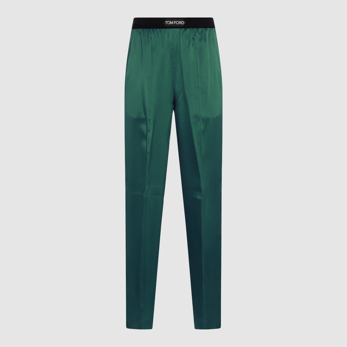 Shop Tom Ford Green Silk - Blend Trousers In Dark Emerald