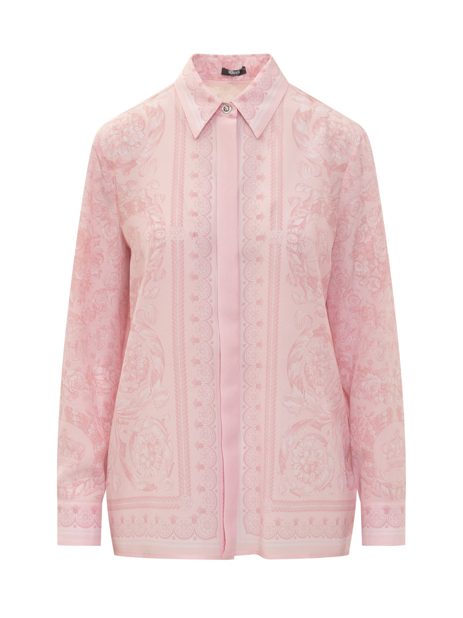 Shop Versace Barocco Silk Shirt In Pale Pink