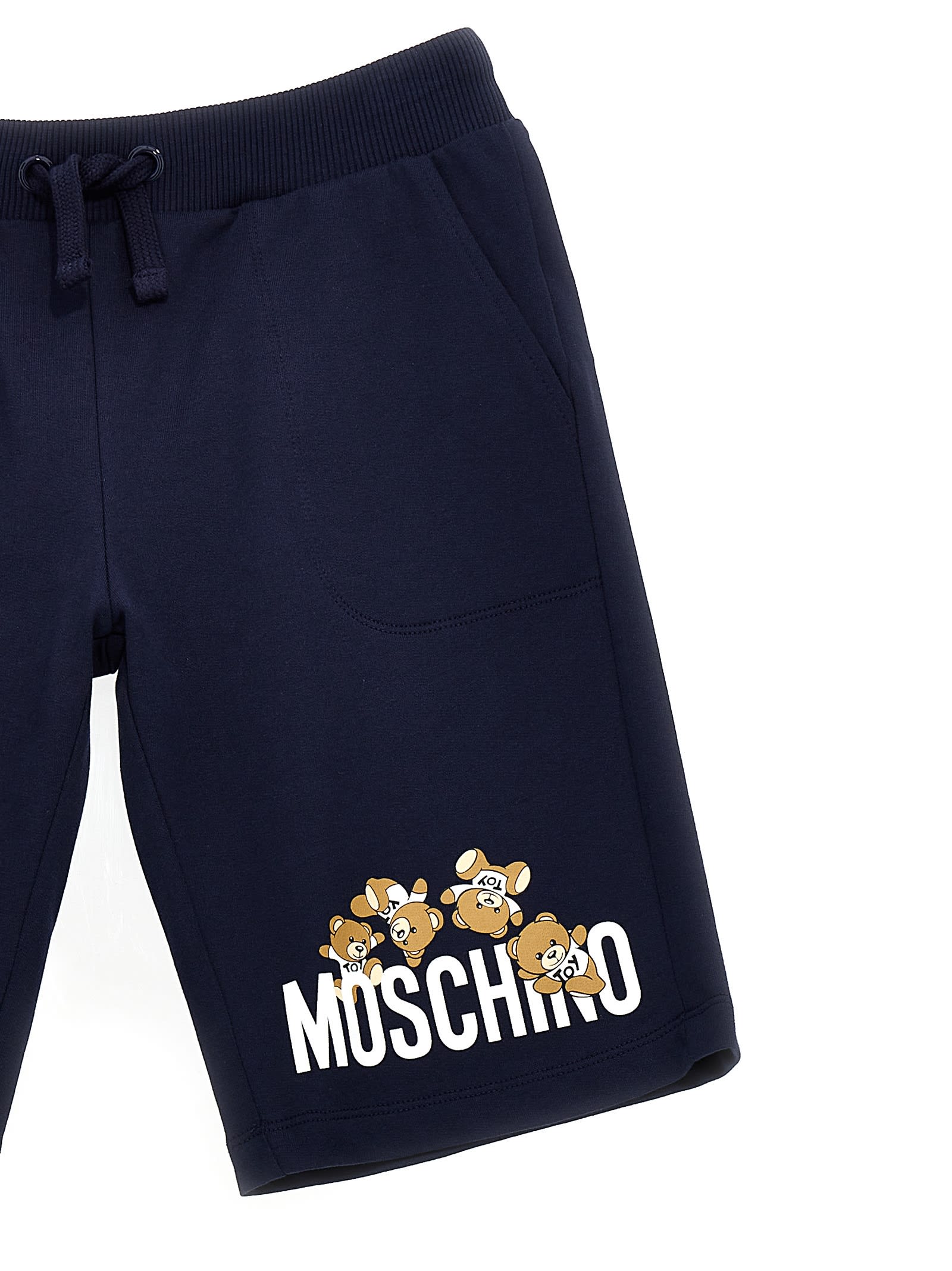 Shop Moschino Logo Print Bermuda Shorts In Blue