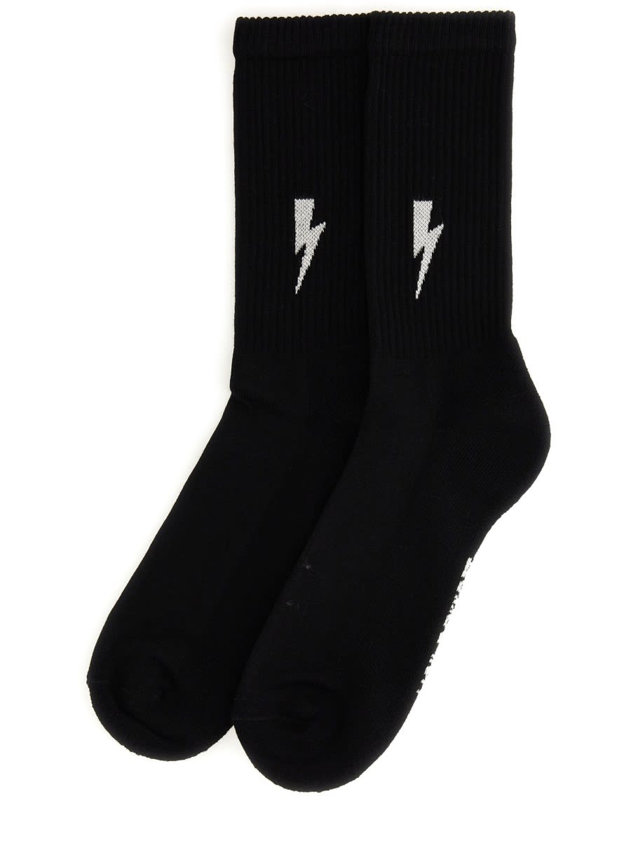 Shop Neil Barrett Sock With Logo Embroidery In Black