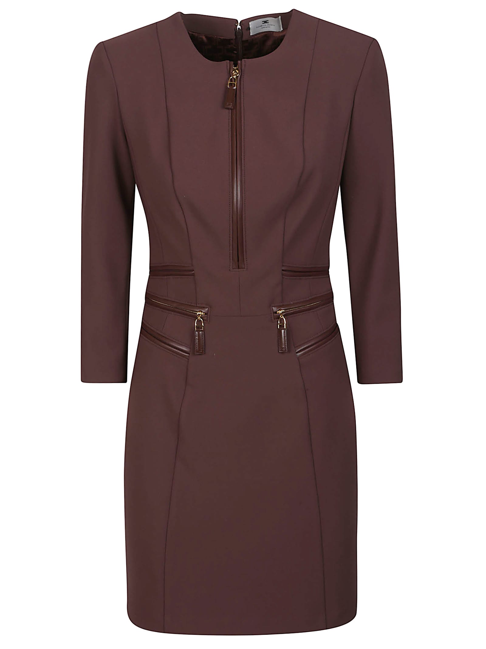 Elisabetta Franchi Merlot Midi Dress With Zipper Detailing In Brown