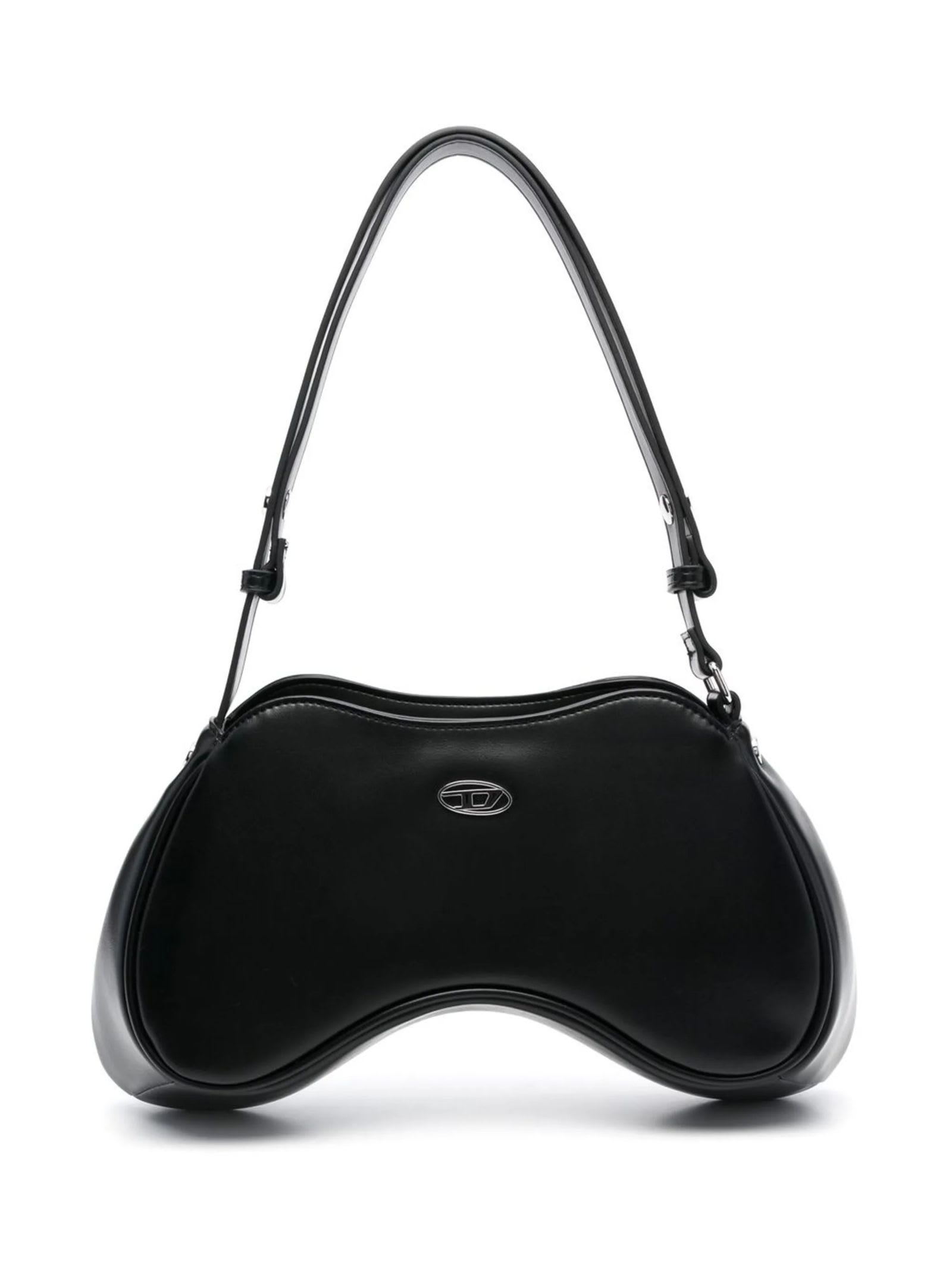 Shop Diesel Black Play Asymmetric Tote Bag