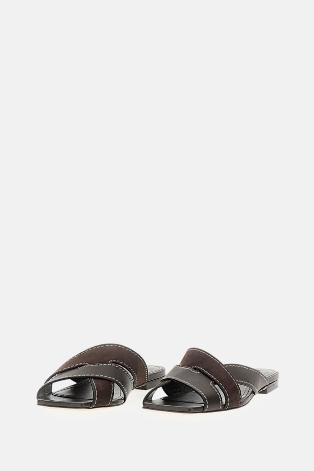 Tod's Flat Leather Sandals With Crossed Straps Shoes In Brown