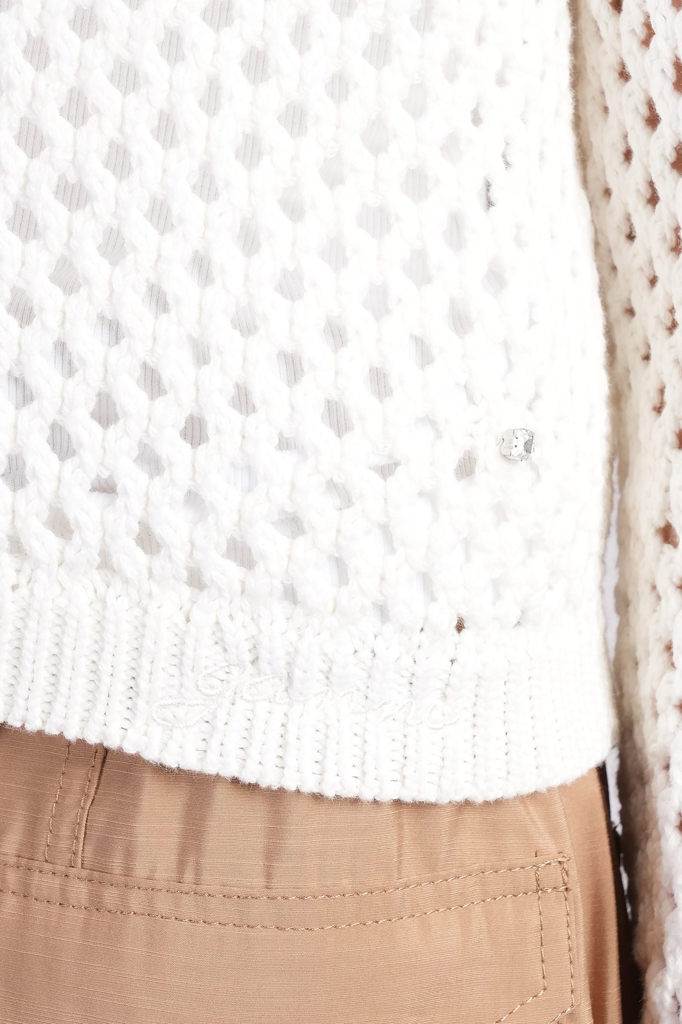 Ganni Open-knit Cardigan In Beige