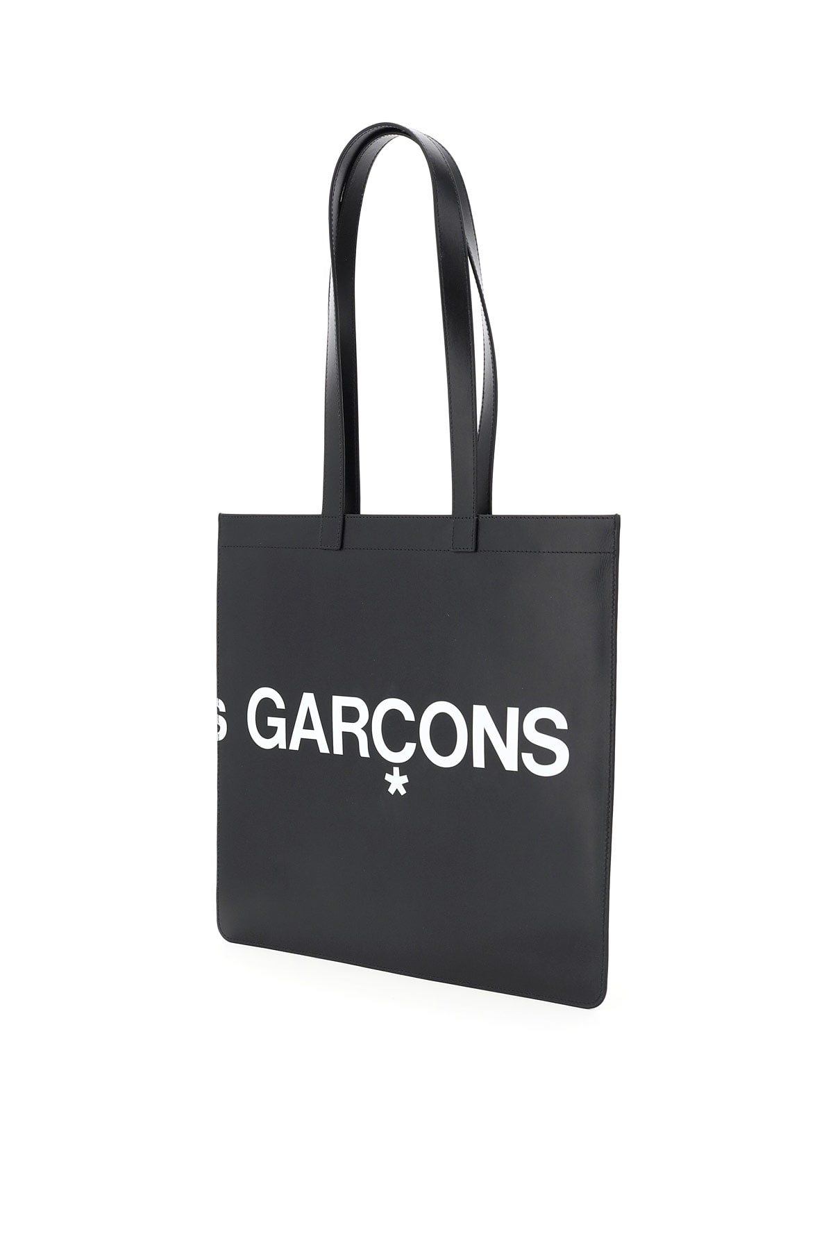 Shop Comme Des Garçons Leather Tote Bag With Logo In Black (black)