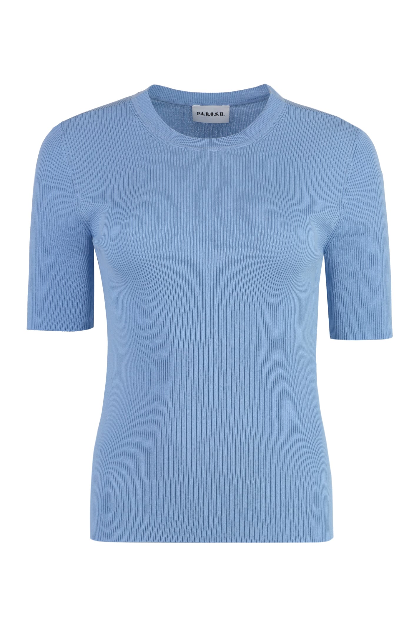 Shop P.a.r.o.s.h Cotton Knit T-shirt In Light Blue