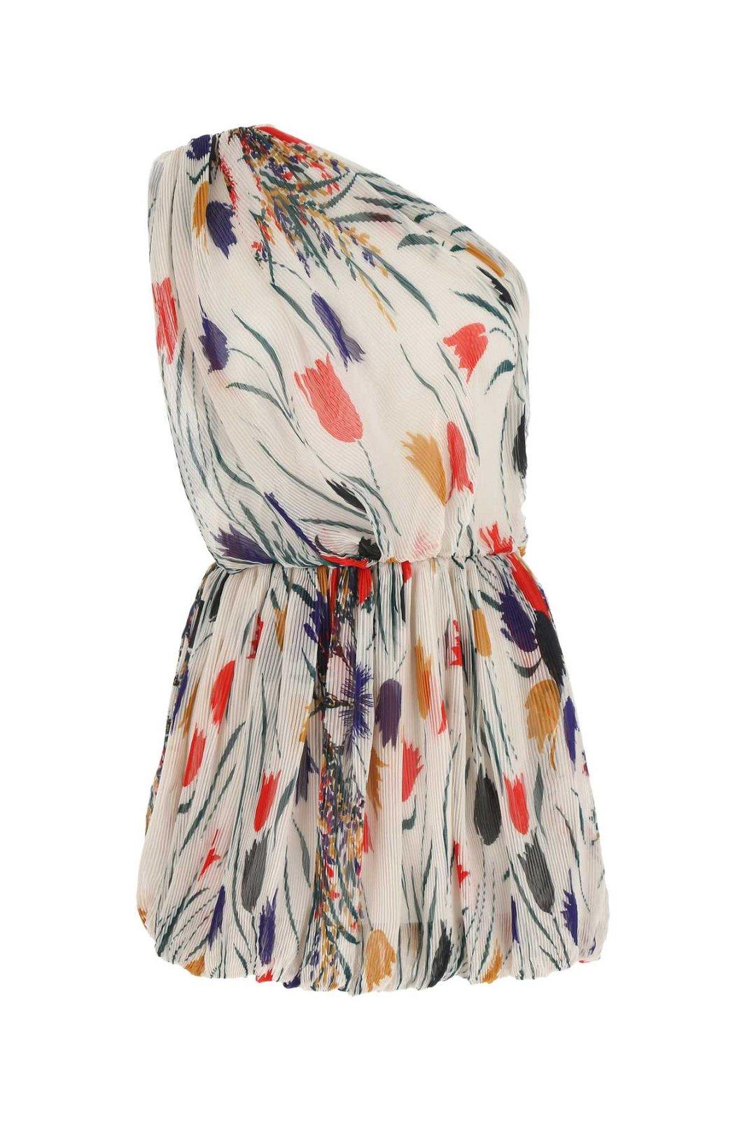 SAINT LAURENT FLORAL PRINTED ONE-SHOULDER DRESS