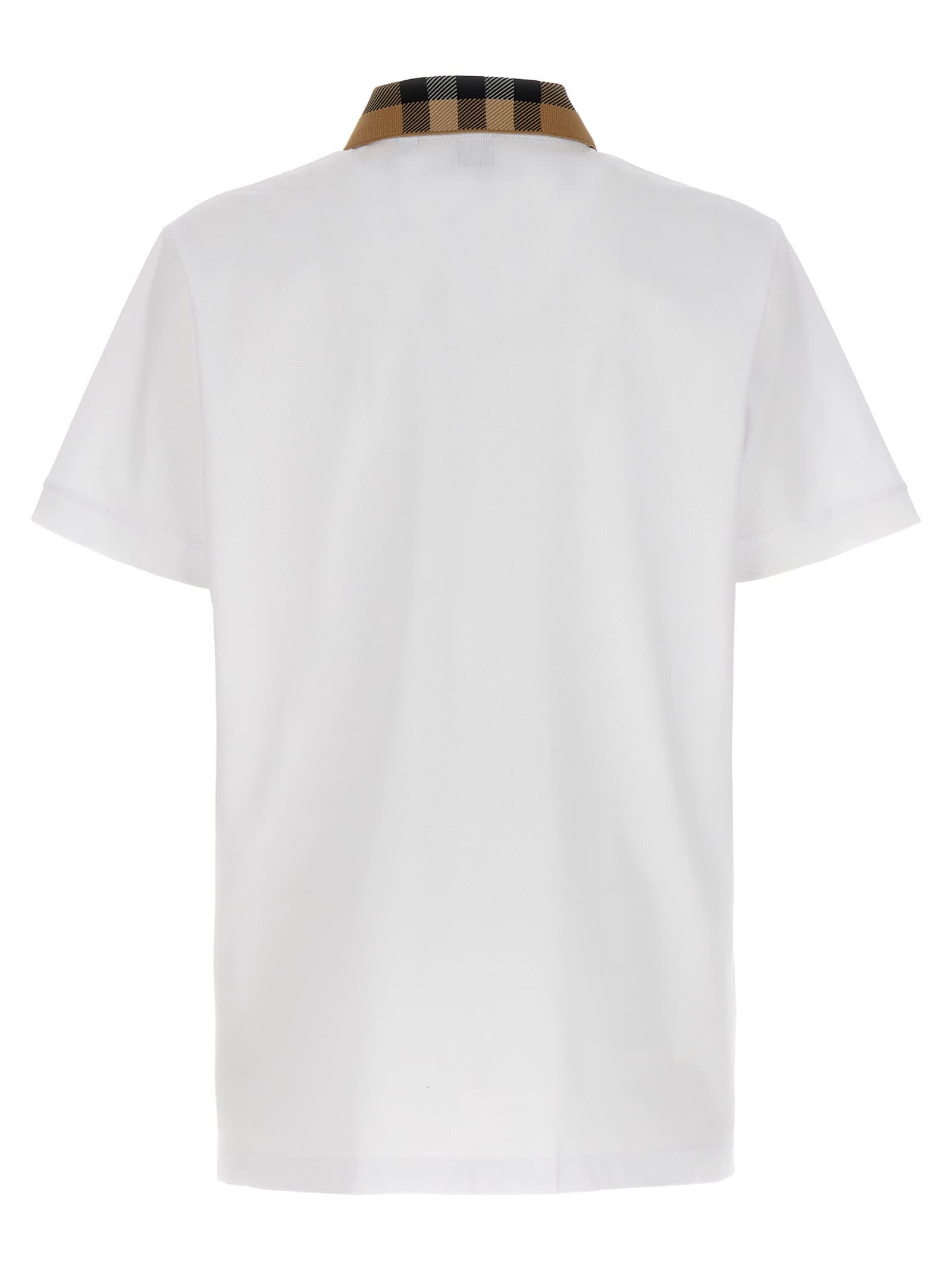 Burberry Check-collar White Polo Shirt With Three-button Placket In White