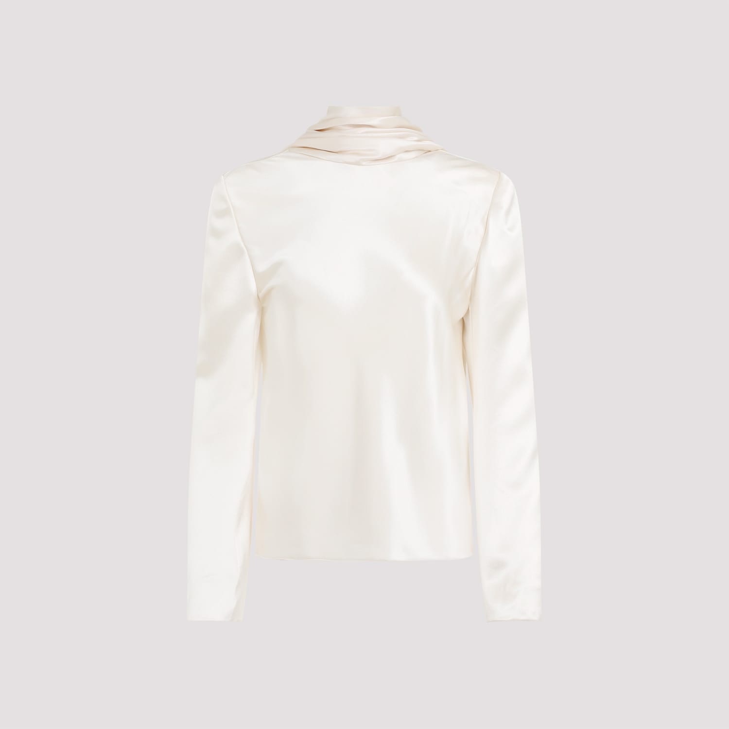 Shop Saint Laurent Draped Crepe Blouse In Craie