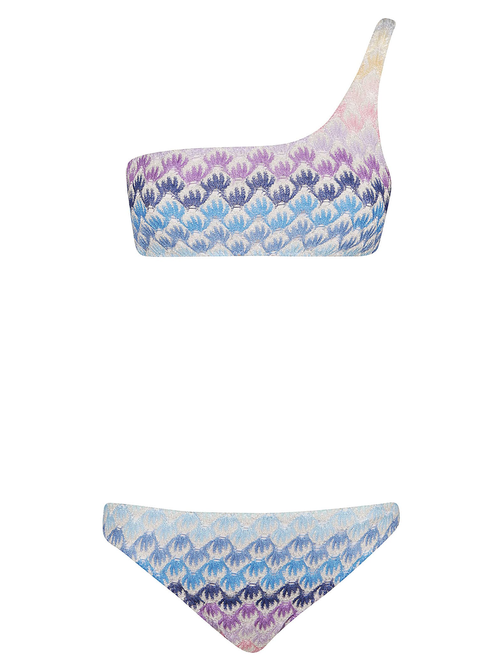 Shop Missoni One-shoulder Pattern Printed Bikini Set In Blue Shades