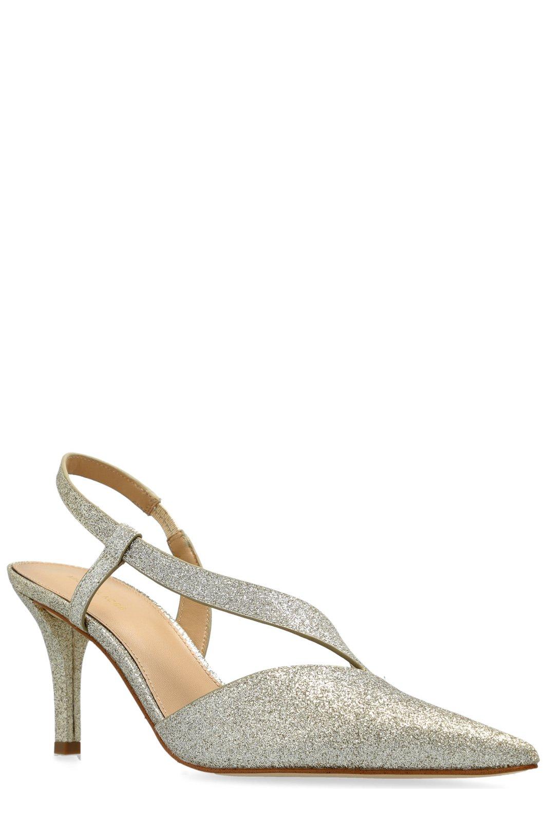 Shop Michael Kors Jaida Glitter Embellished Pumps In Pale Gold