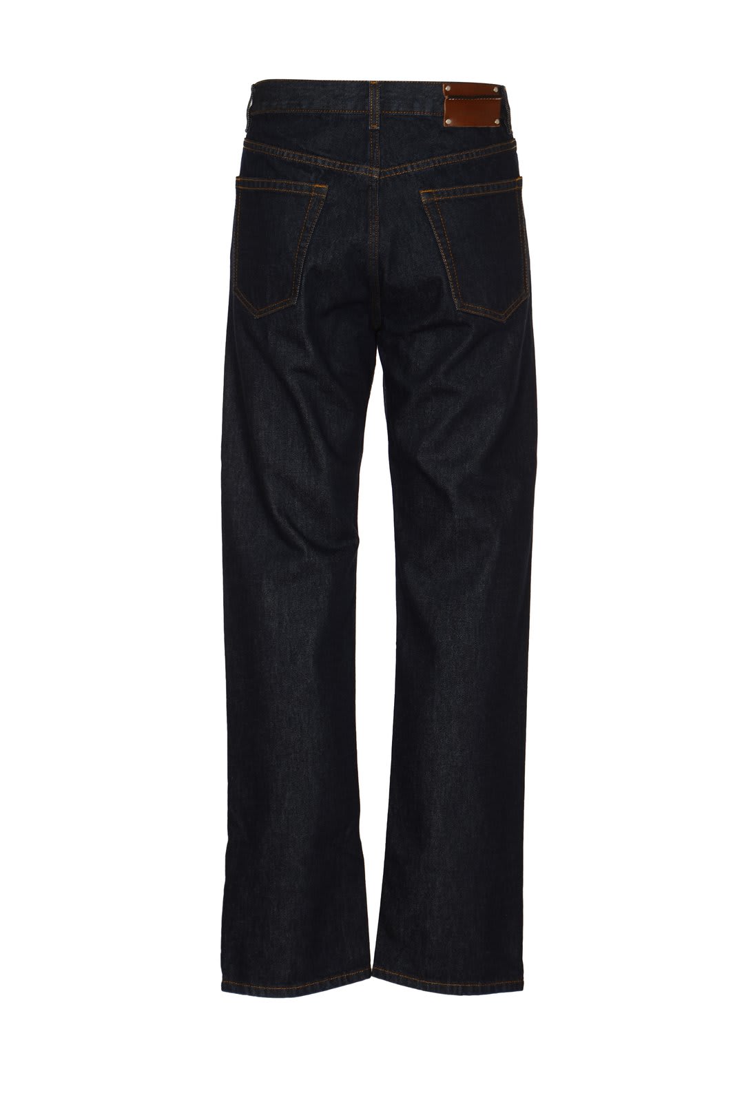 Shop Dries Van Noten Logo Patch Straight Leg Jeans In Indigo