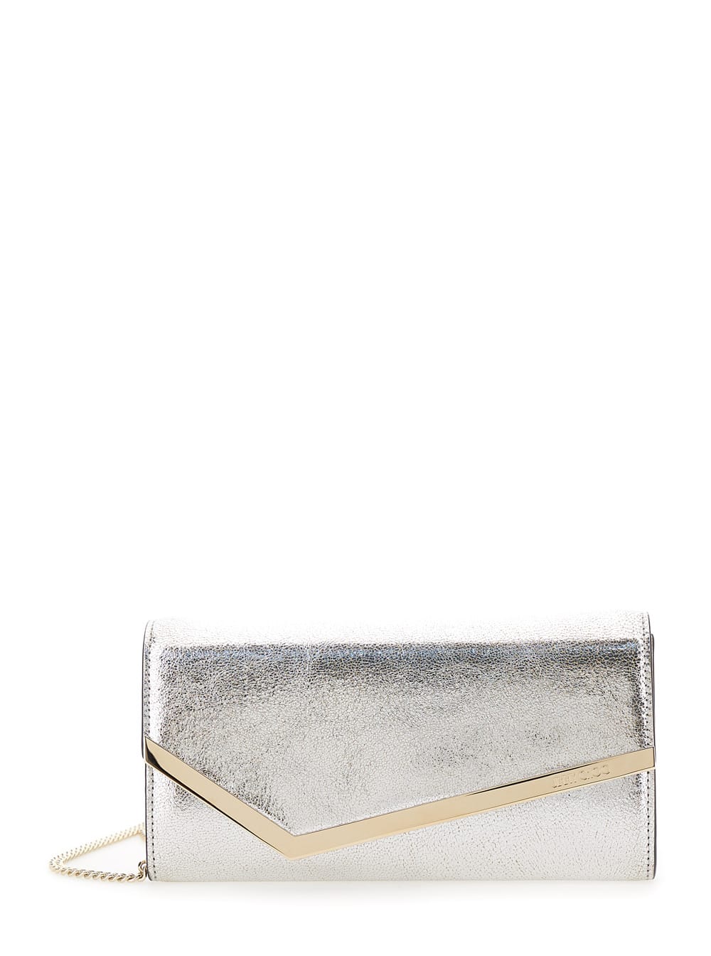 emmie Silver Clutch With Chain In Laminated Leather Woman