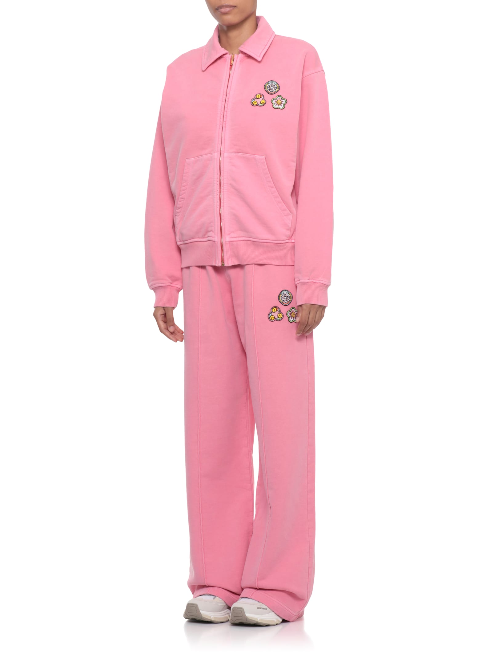 Casablanca Cotton Sweatshirt Featuring Embroidered Patches In Pink