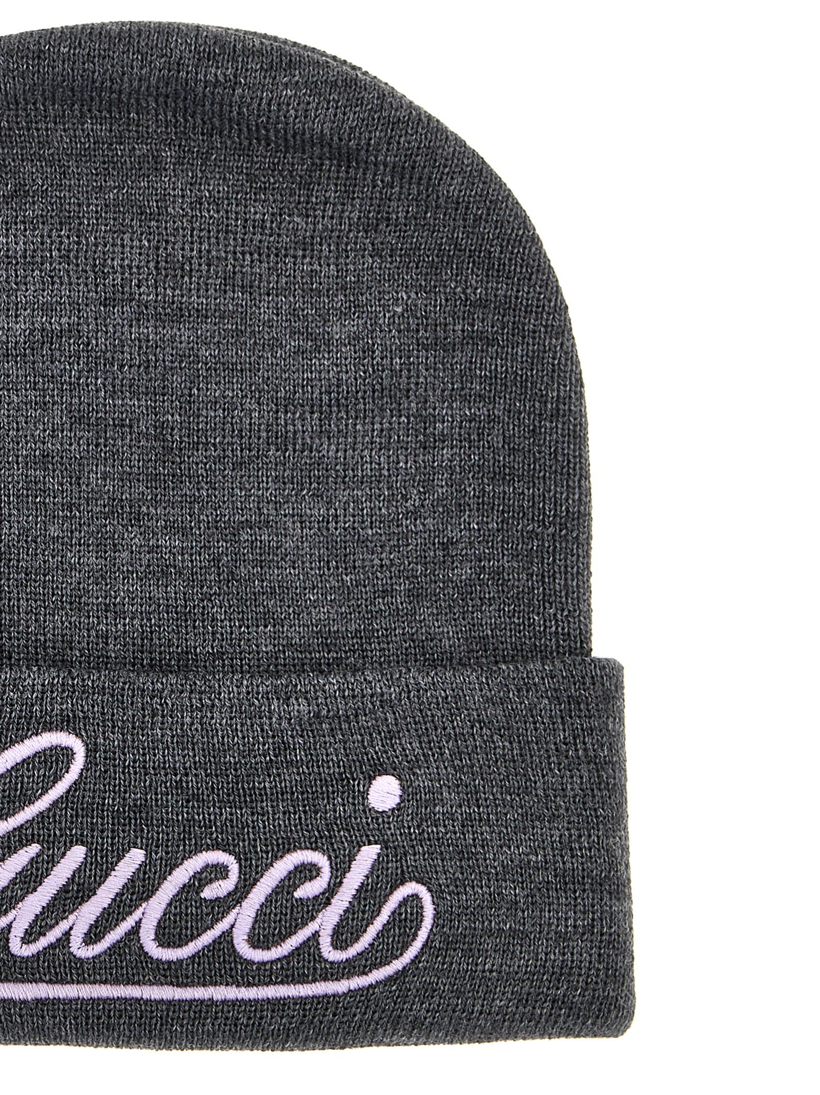 Shop Gucci Logo Embroidery Beanie In Gray