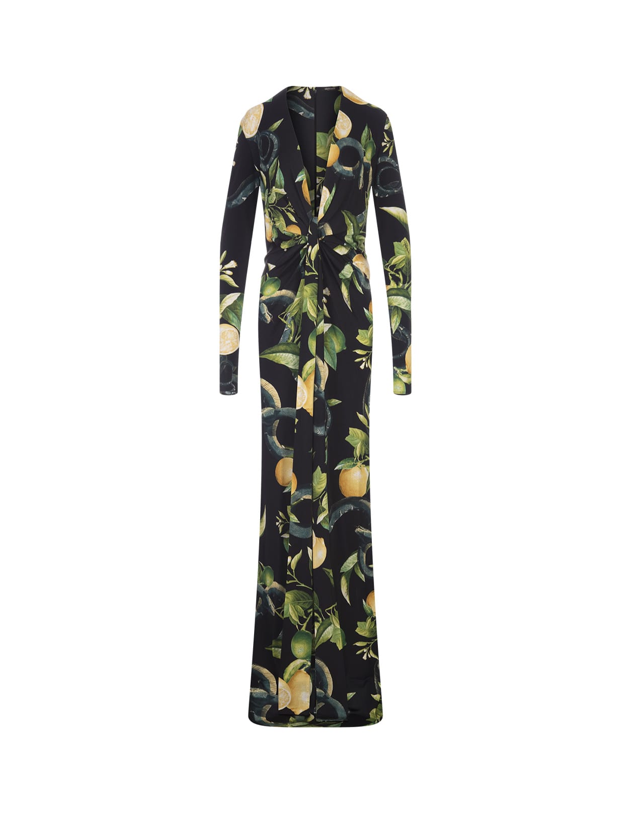 Roberto Cavalli Long Black Dress With Lemons Print