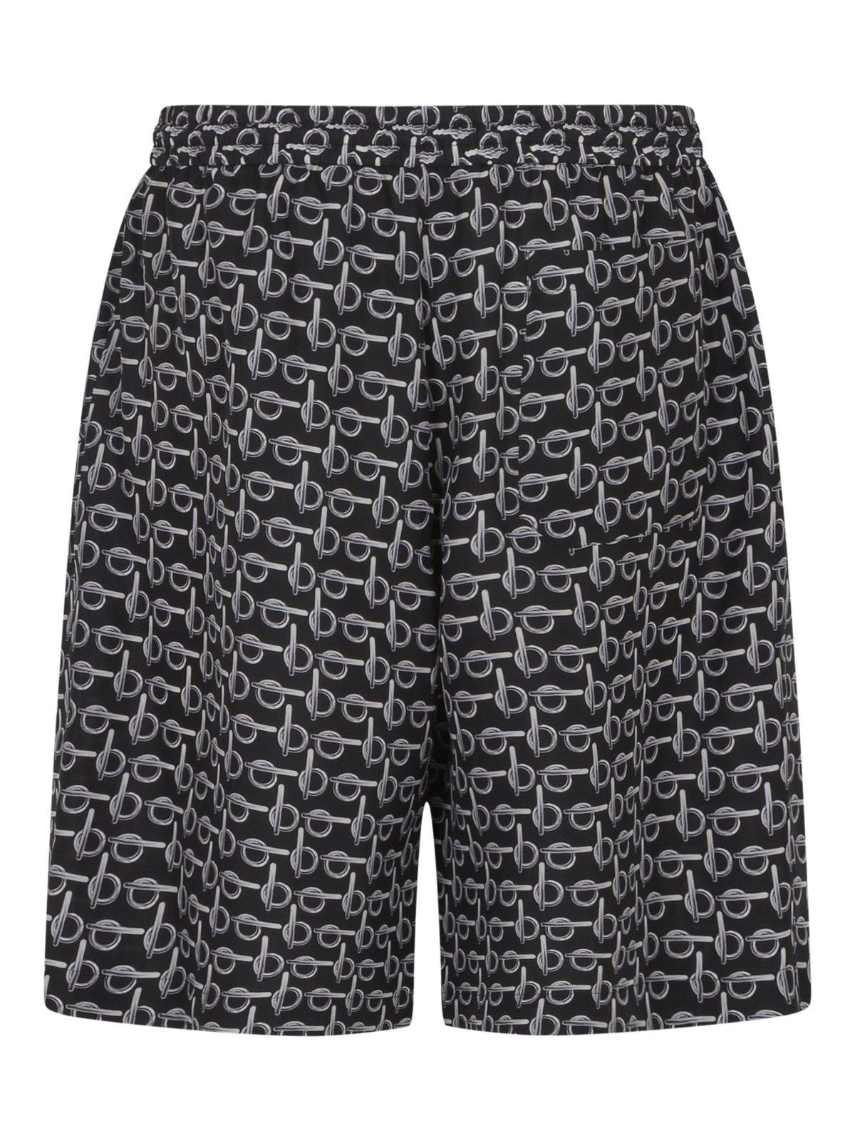 Shop Burberry Monogram Print Knee-length Shorts In Silver/black