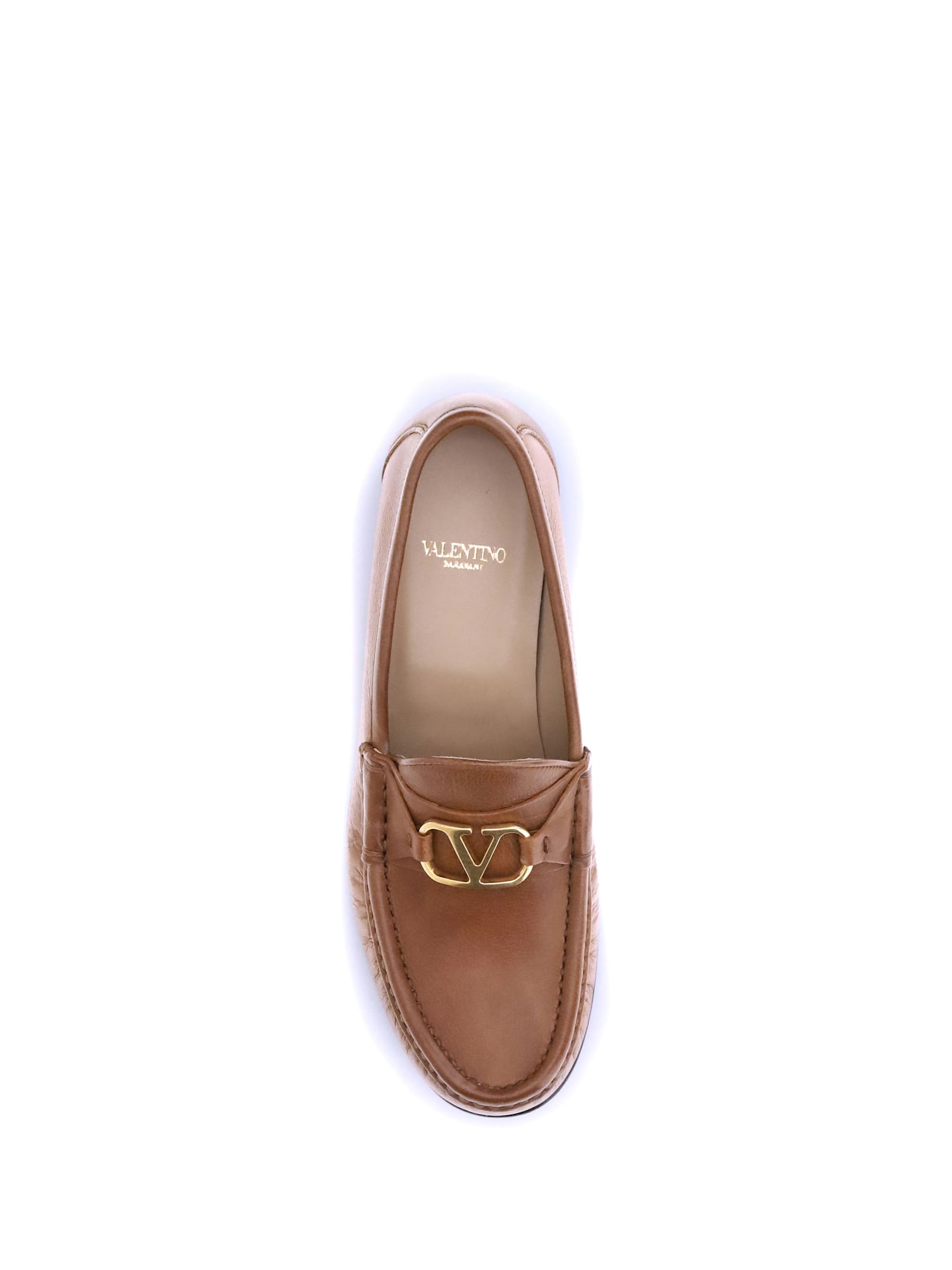 Valentino Vlogo Medallion Leather Loafers In Brown