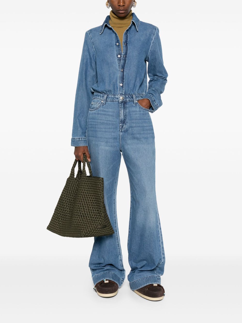 7 For All Mankind Long-sleeved Denim Jumpsuit In Blue