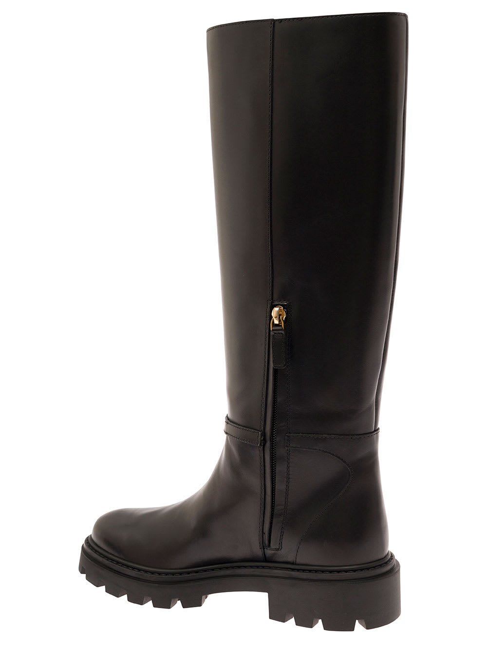 Shop Tod's Black Knee Boots With Logo Detail And Chunky Platform In Leather Woman