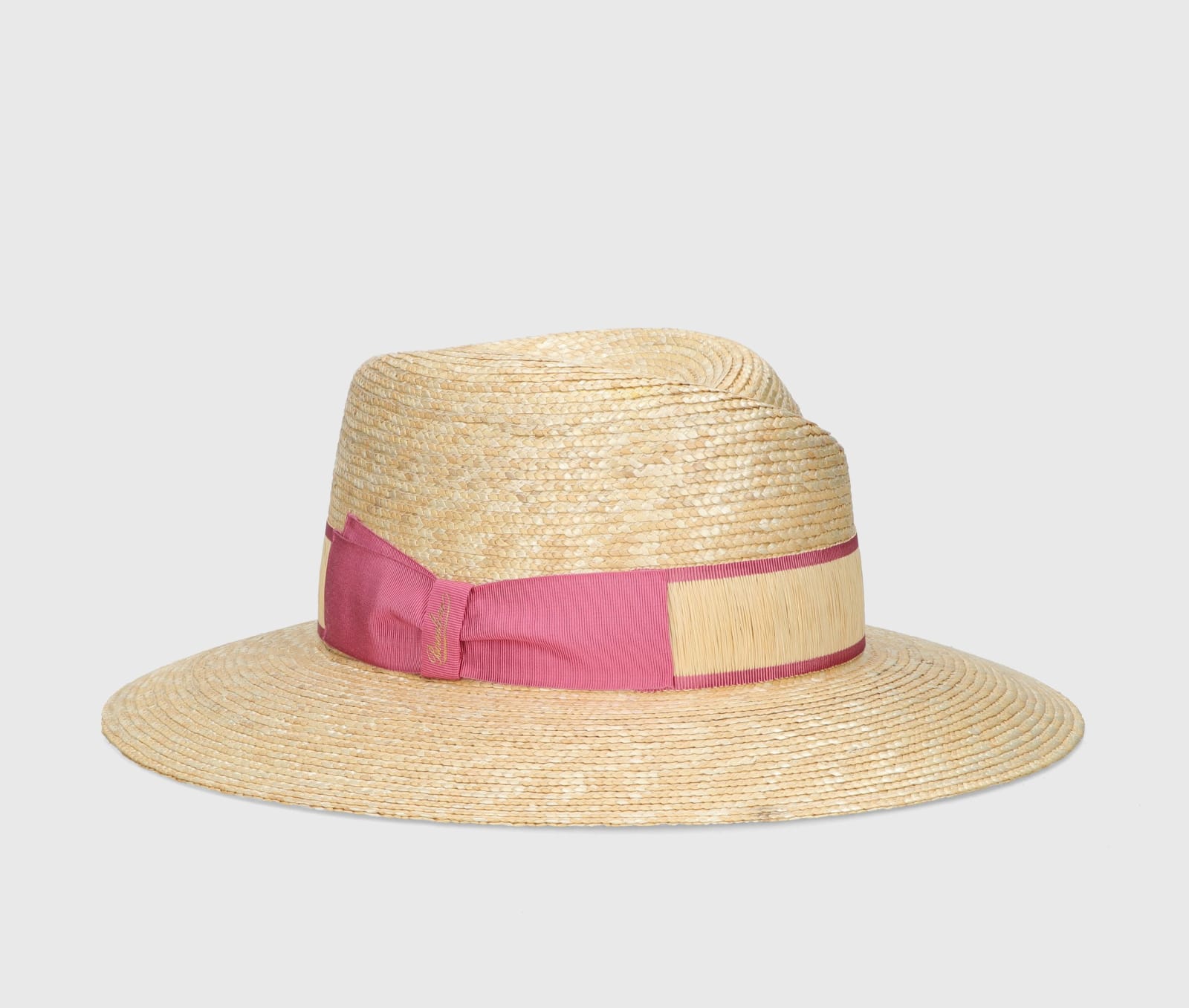 Shop Borsalino Romy Braided Straw In Natural, Natural/pink Hat Band
