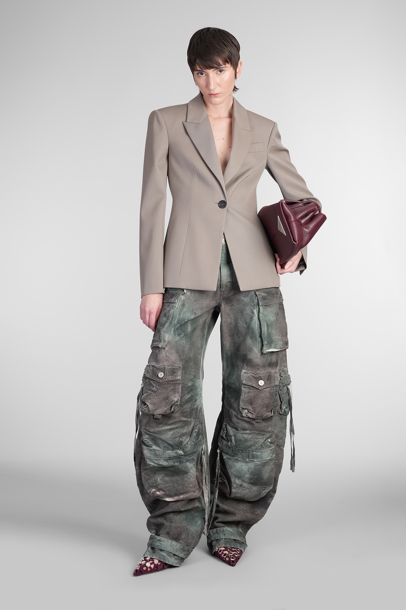 Shop Attico Blazer In Taupe Wool