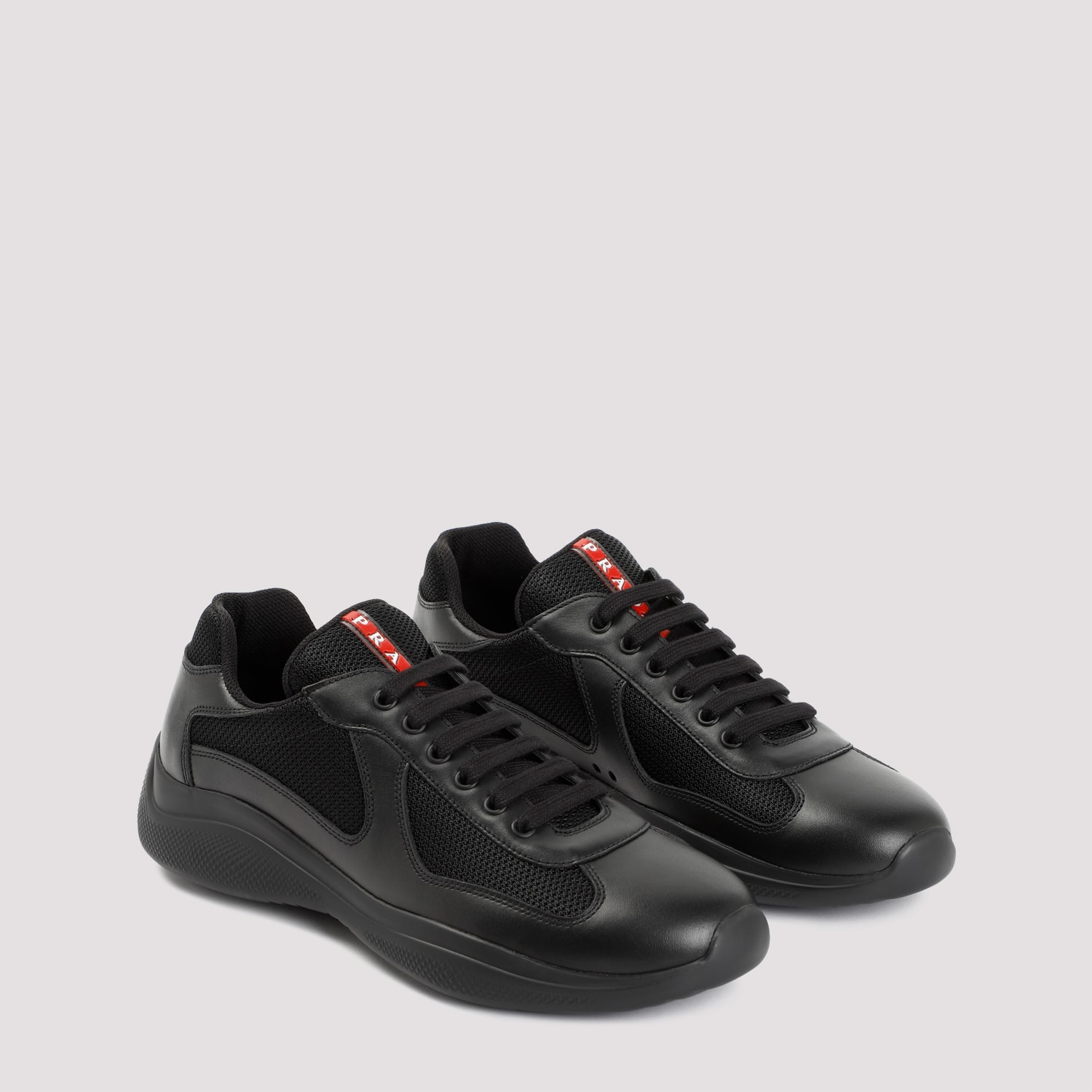 Prada Fabric And Leather America S Cup Sneakers In Nero