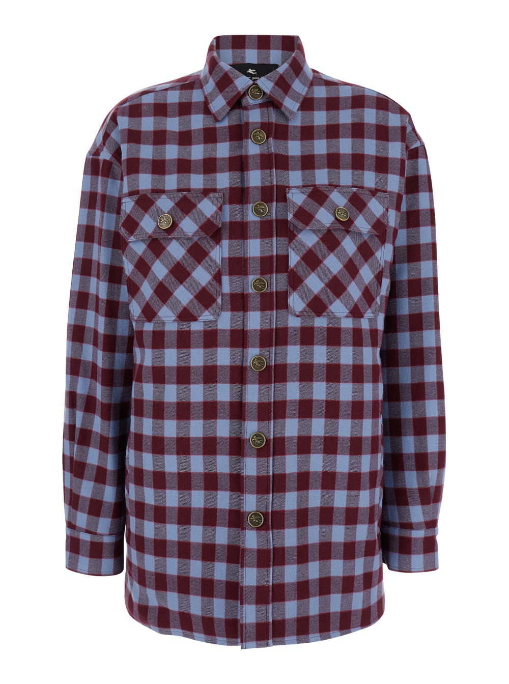 Shop Etro Red And Light Blue Overshirt With Check Motif In Cotton Woman In Multicolor