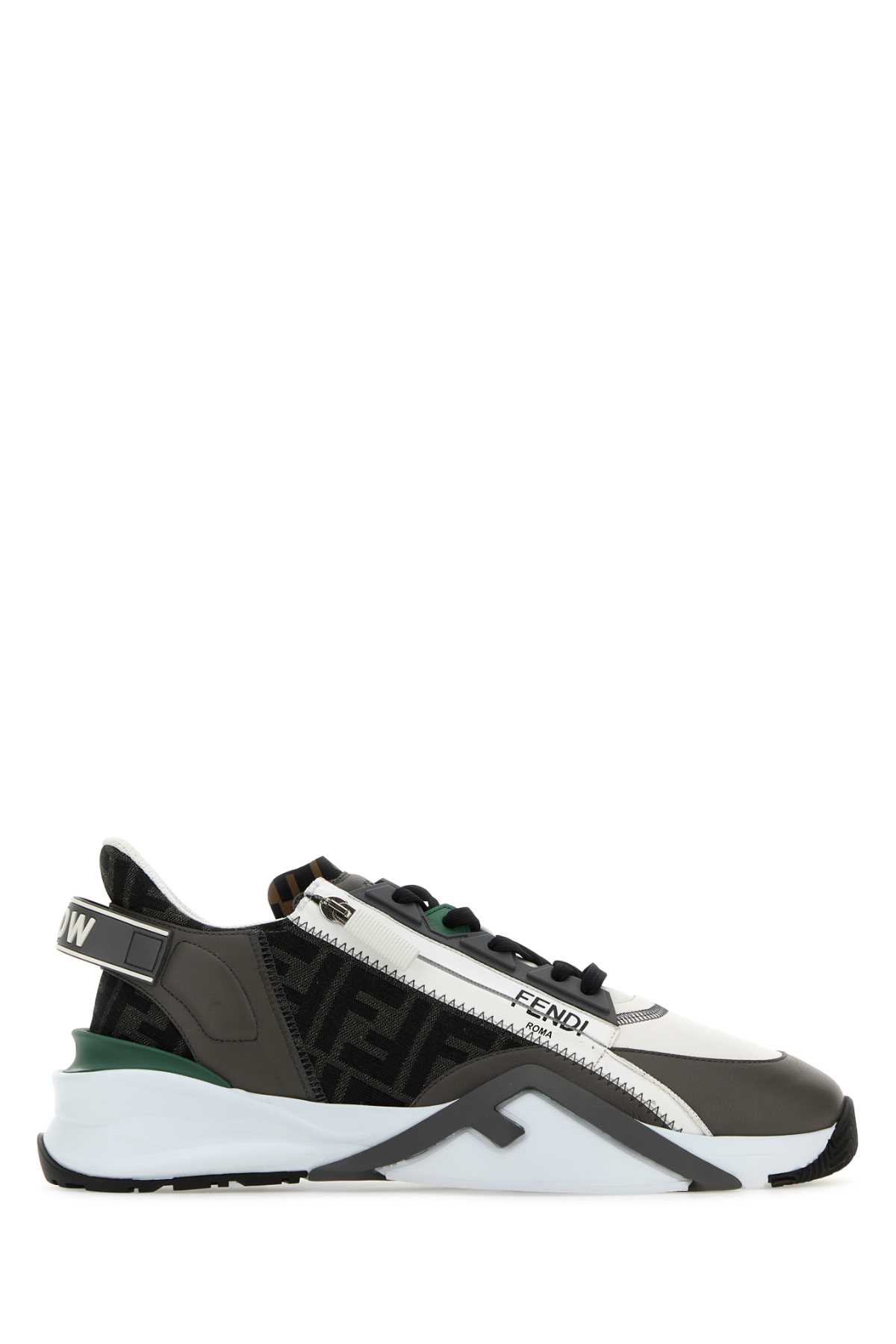 Shop Fendi Multicolor Leather And Fabric Flow Sneakers In Blackwhitegreen