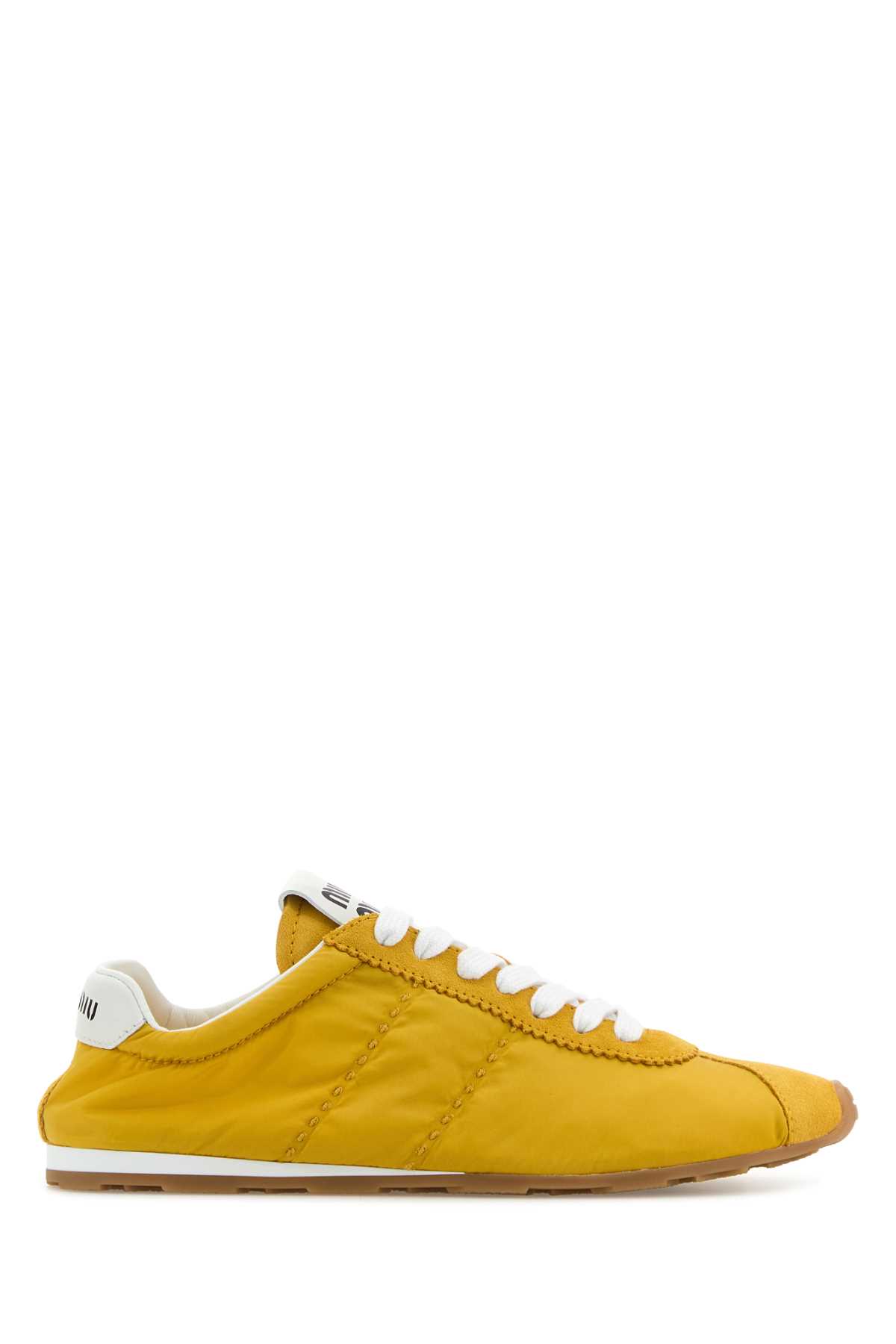 MIU MIU YELLOW FABRIC AND SUEDE SNEAKERS