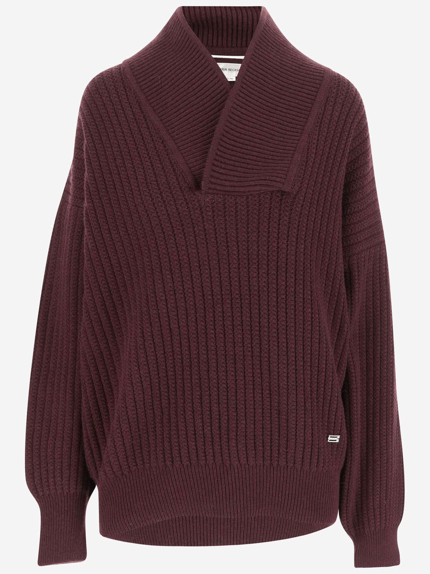 Shop Victoria Beckham Wool Sweater With Logo In Bordeaux