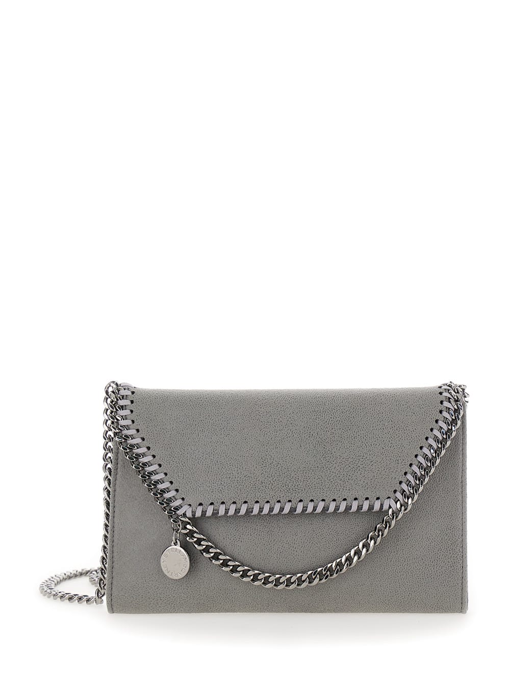 Stella Mccartney Mini Falabella Grey Crossbody Bag With Logo Charm In Eco Leather Woman In Gray