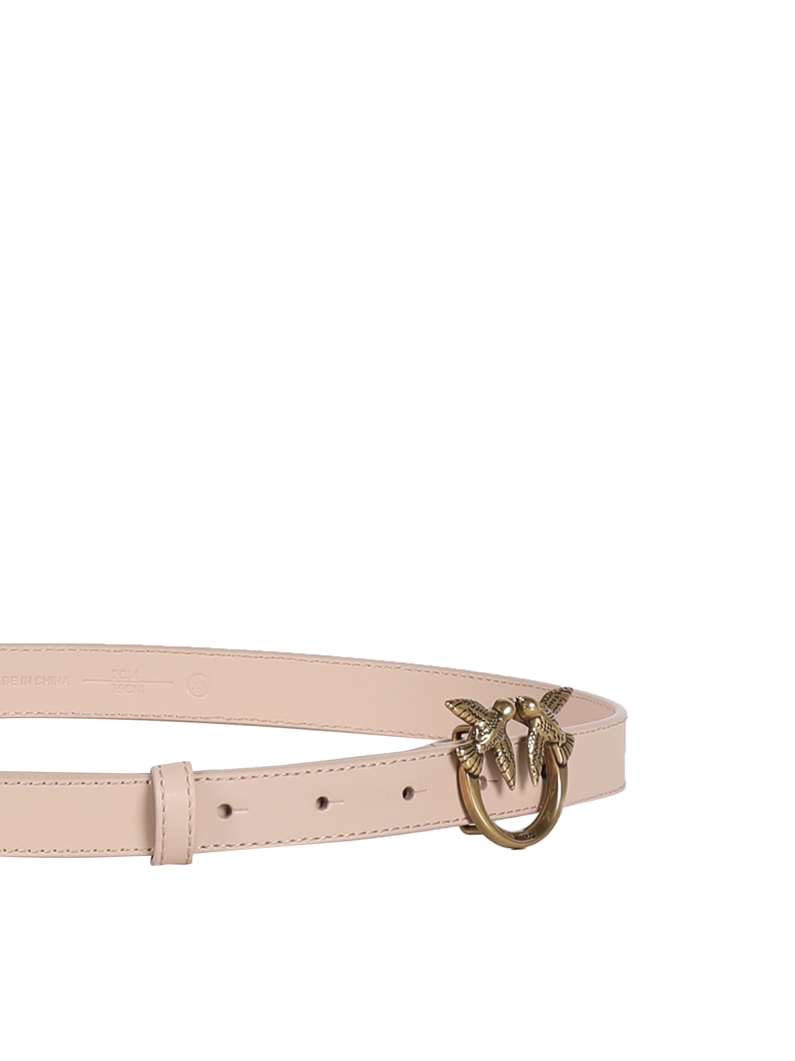 Pinko Love Berry Leather Belt With Love Birds Buckle In Neutral
